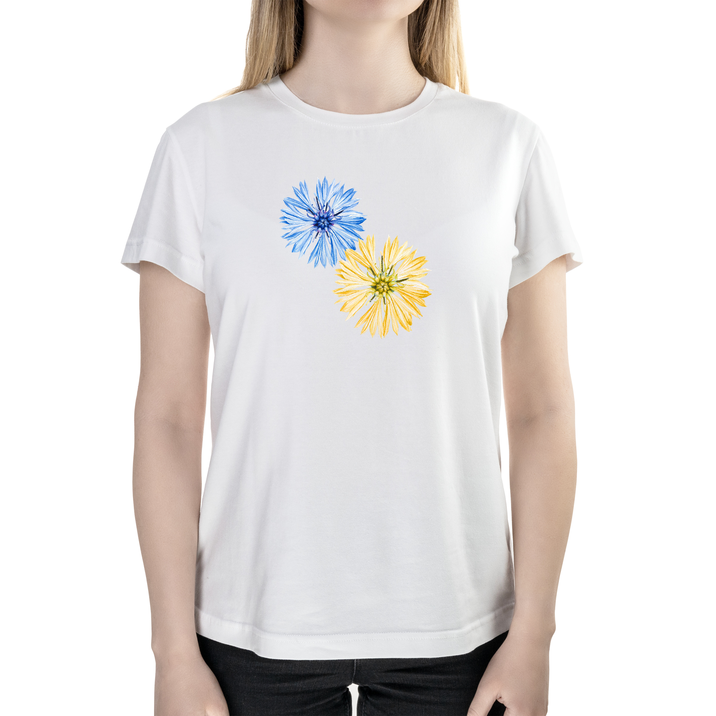 Футболка женская полуприталённая белая хлопок/эластан А4 размера Cornflower S - фото 1 - Футболки