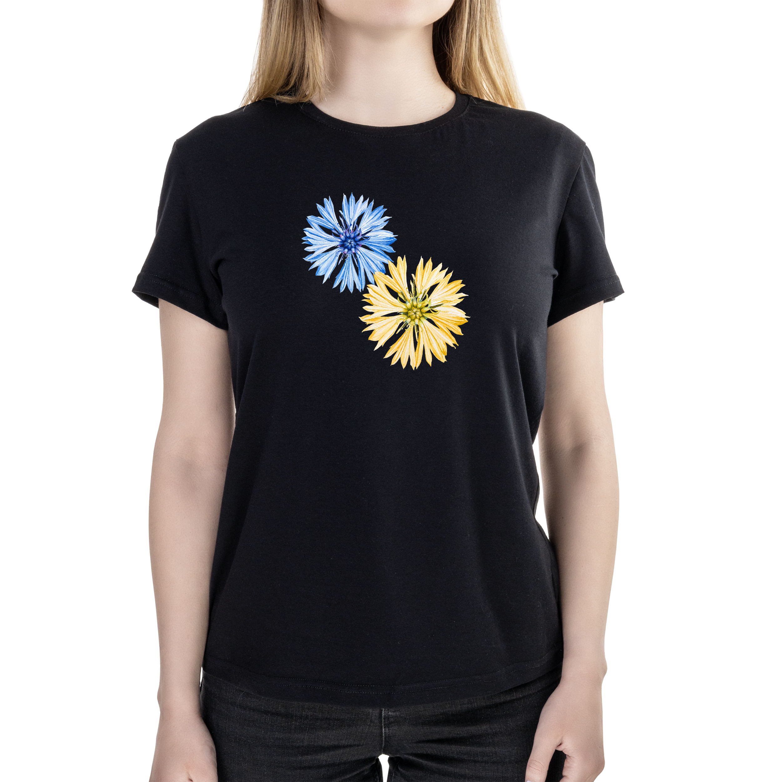 Футболка женская полуприталённая черная хлопок/эластан А4 размера Cornflower M - фото 1 - Футболки