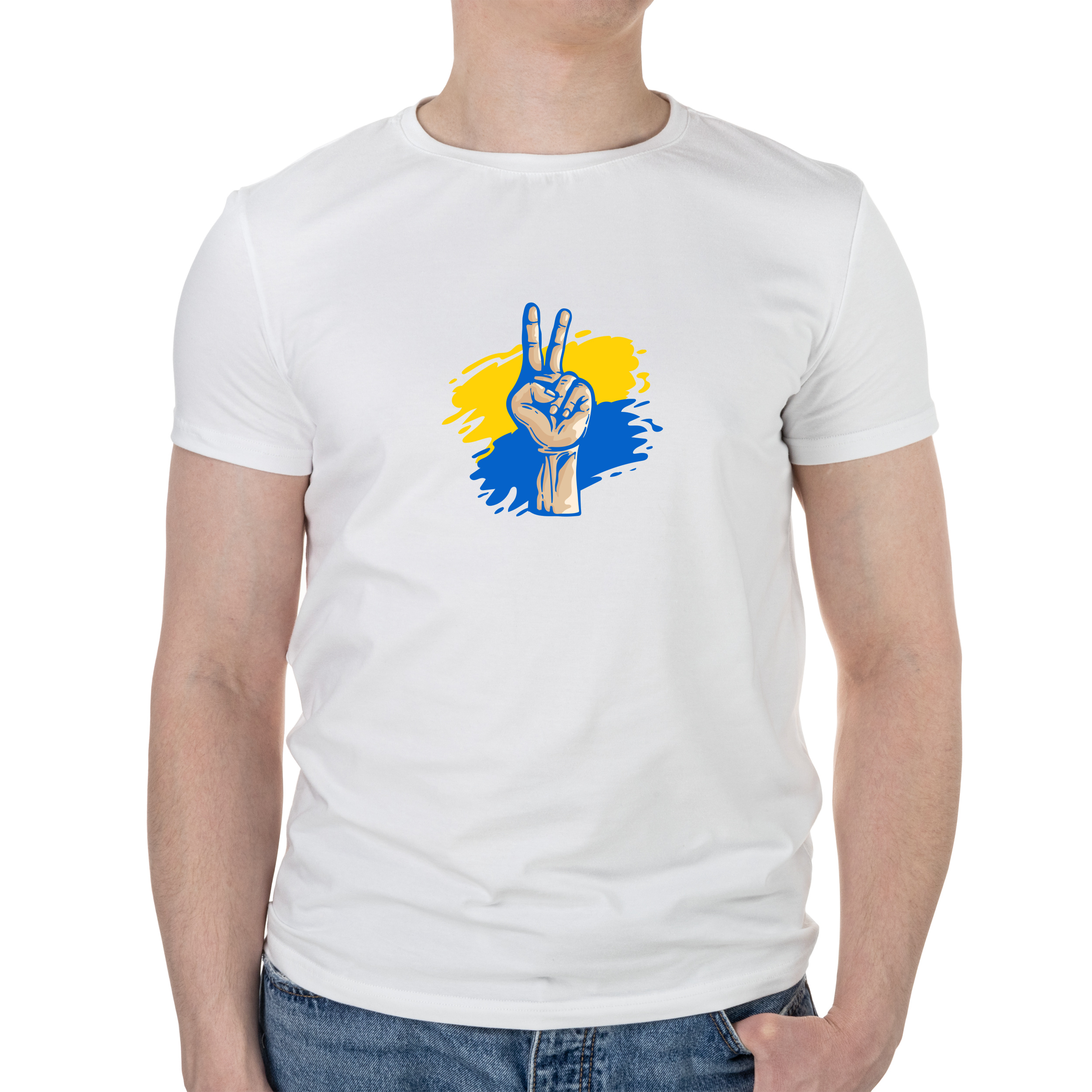 Футболка мужская белая хлопок/эластан А4 размера Peace XXL - фото 1 - Футболки