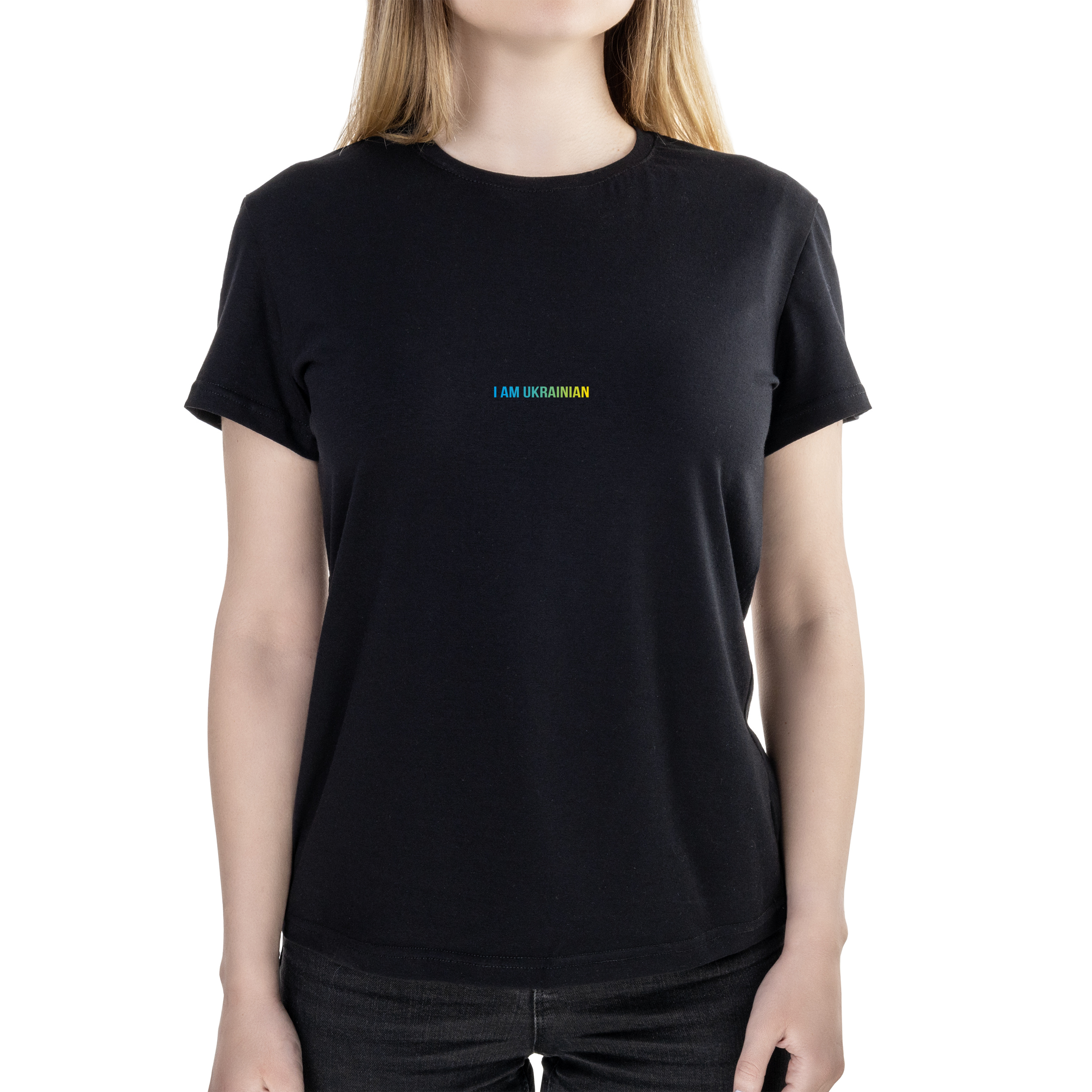 Футболка женская полуприталённая черная хлопок/эластан А4 размера Ukrainian! S - фото 1 - Футболки