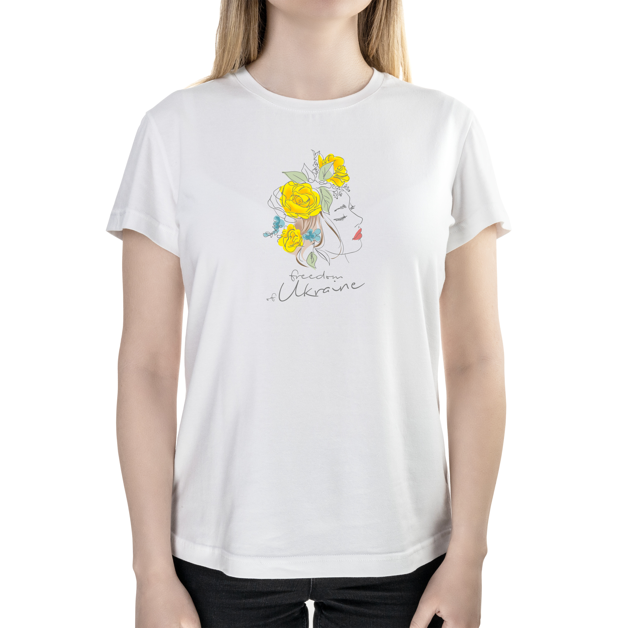 Футболка женская полуприталённая белая хлопок/эластан А4 размера Freedom of Ukraine! XS - фото 1 Футболка женская полуприталённая белая хлопок/эластан А4 размера Freedom of Ukraine! XS - фото 1 - Футболки