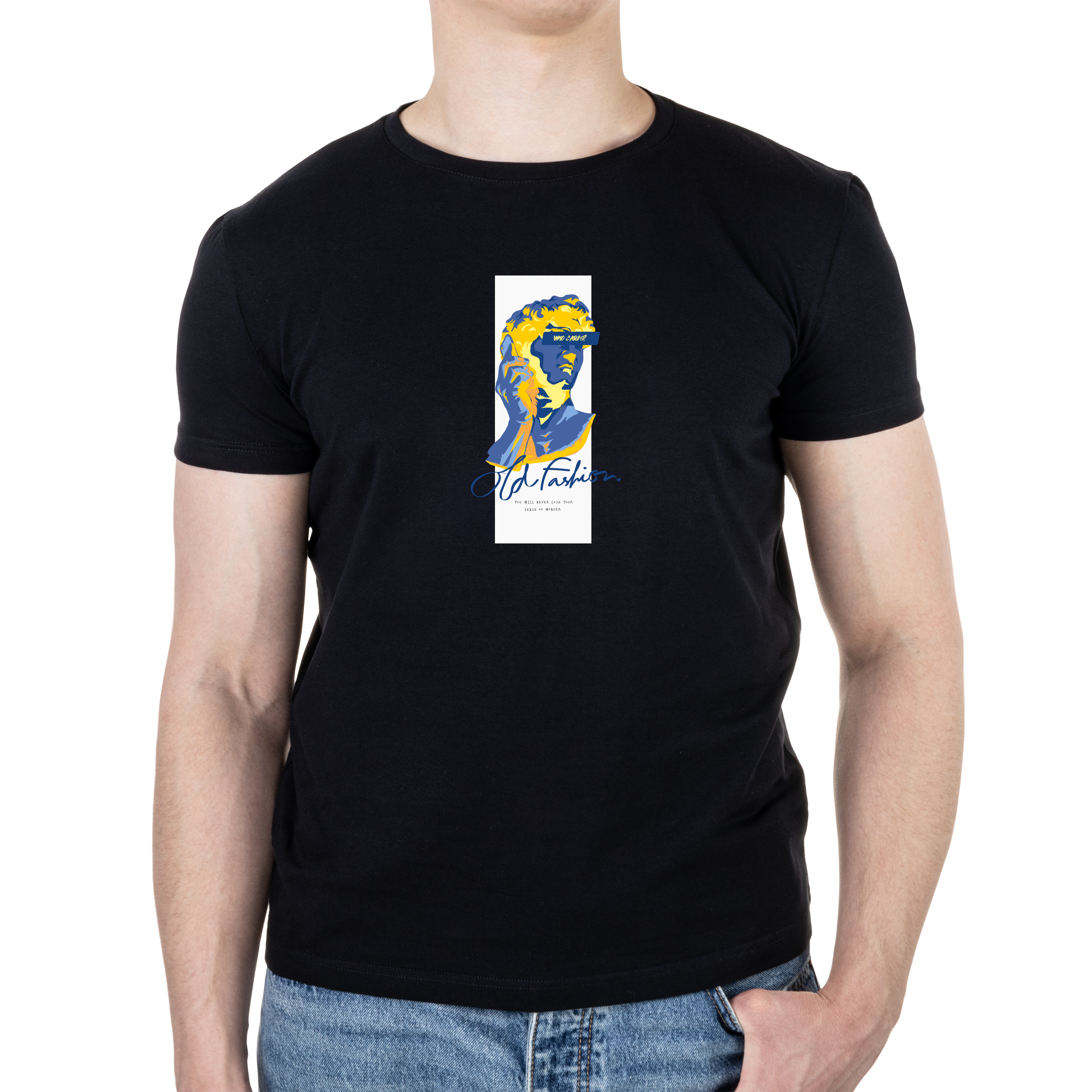 Футболка чоловіча чорна бавовна/еластан А4 розміру Who cares? XXL - фото 1 - Футболки