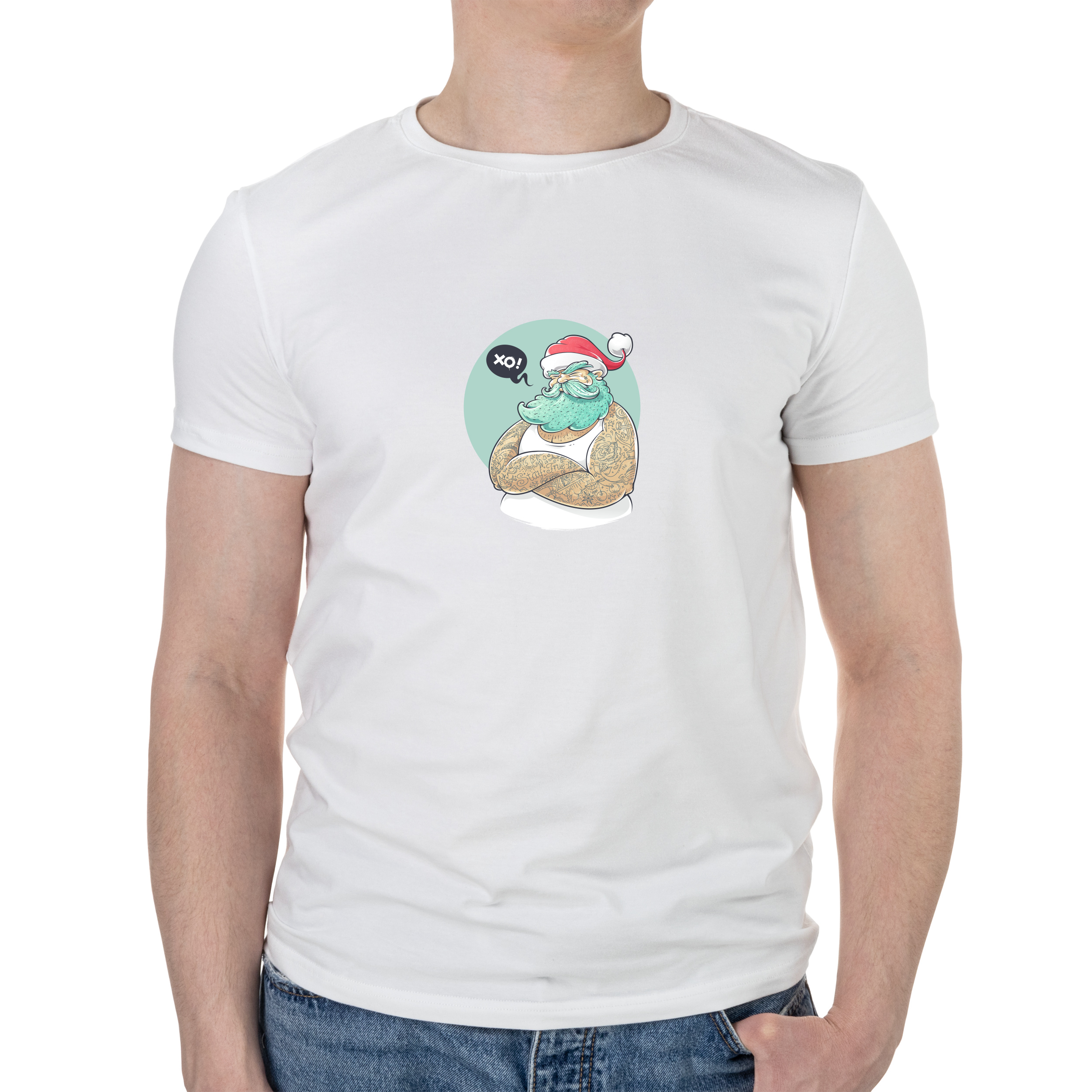 Футболка мужская белая хлопок/эластан А4 размера Angry santa XS - фото 1 - Футболки