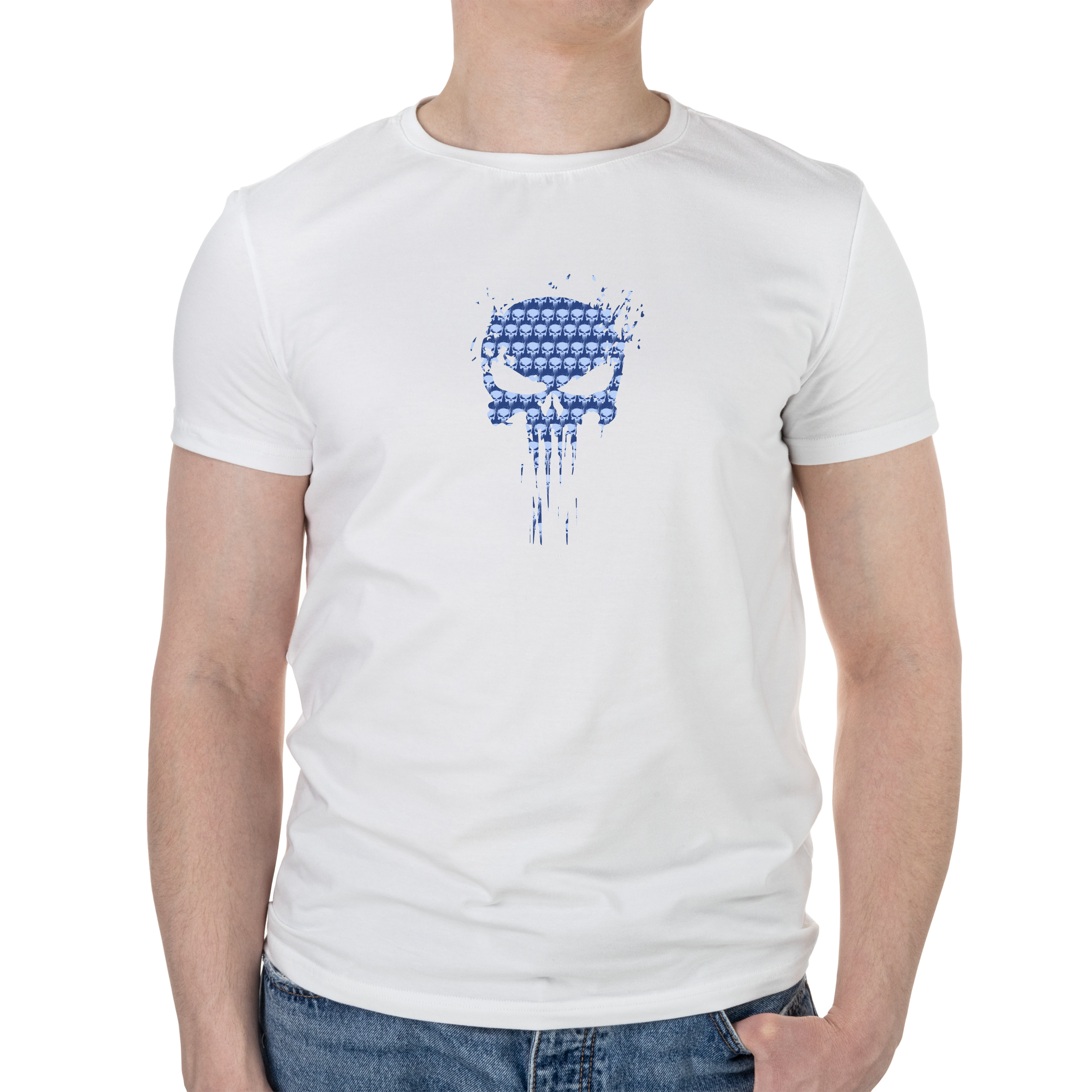 Футболка чоловіча біла бавовна/еластан А4 розміру Черепушкі L - фото 1 - Футболки