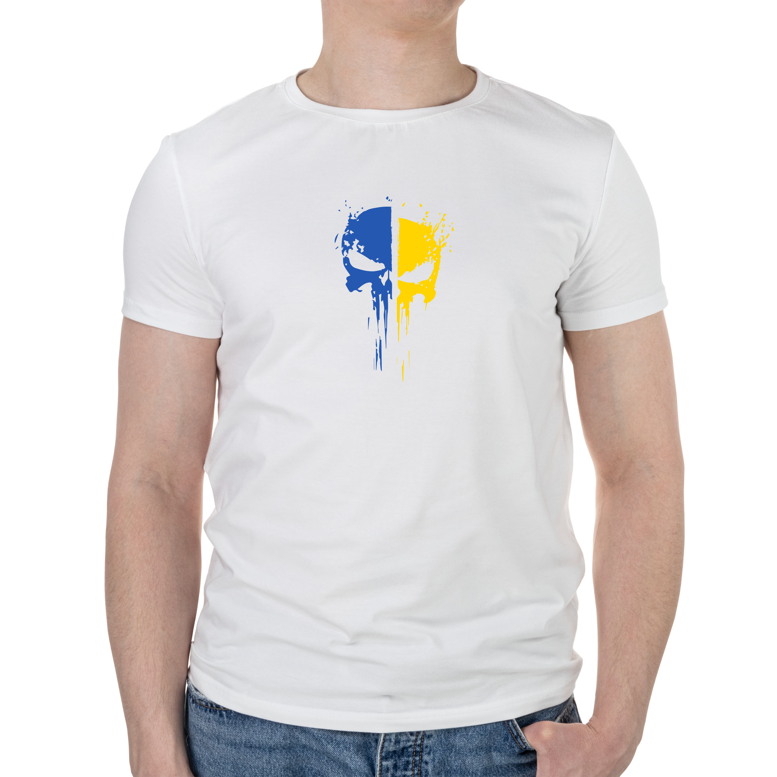 Футболка чоловіча біла бавовна/еластан А4 розміру Череп M - фото 1 - Футболки