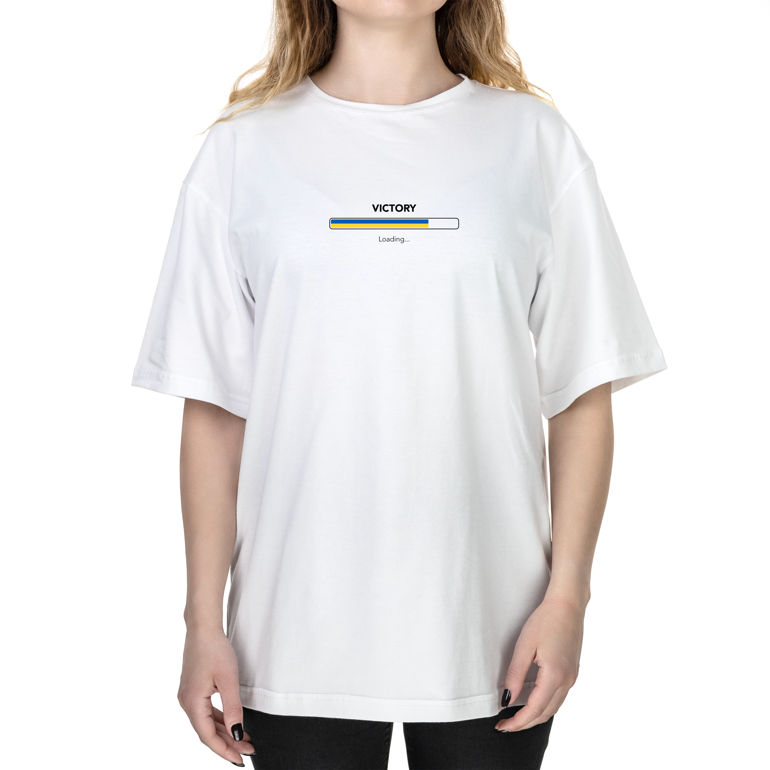 Футболка жіноча оверсайз біла бавовна/еластан А3 розміру Victory loading S - фото 1 - Футболки