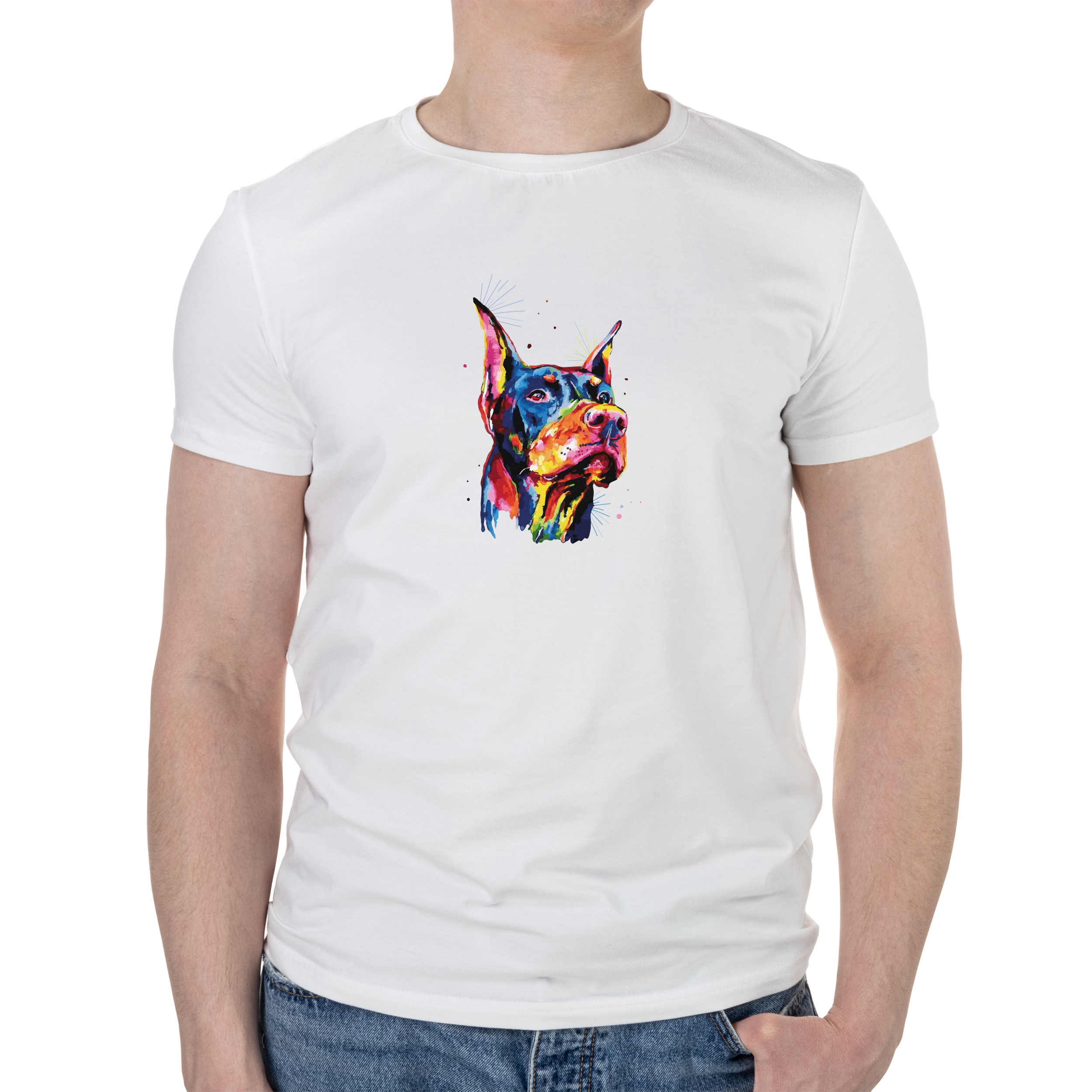 Футболка мужская белая хлопок/эластан А4 размера Doberman XXL - фото 1 - Футболки