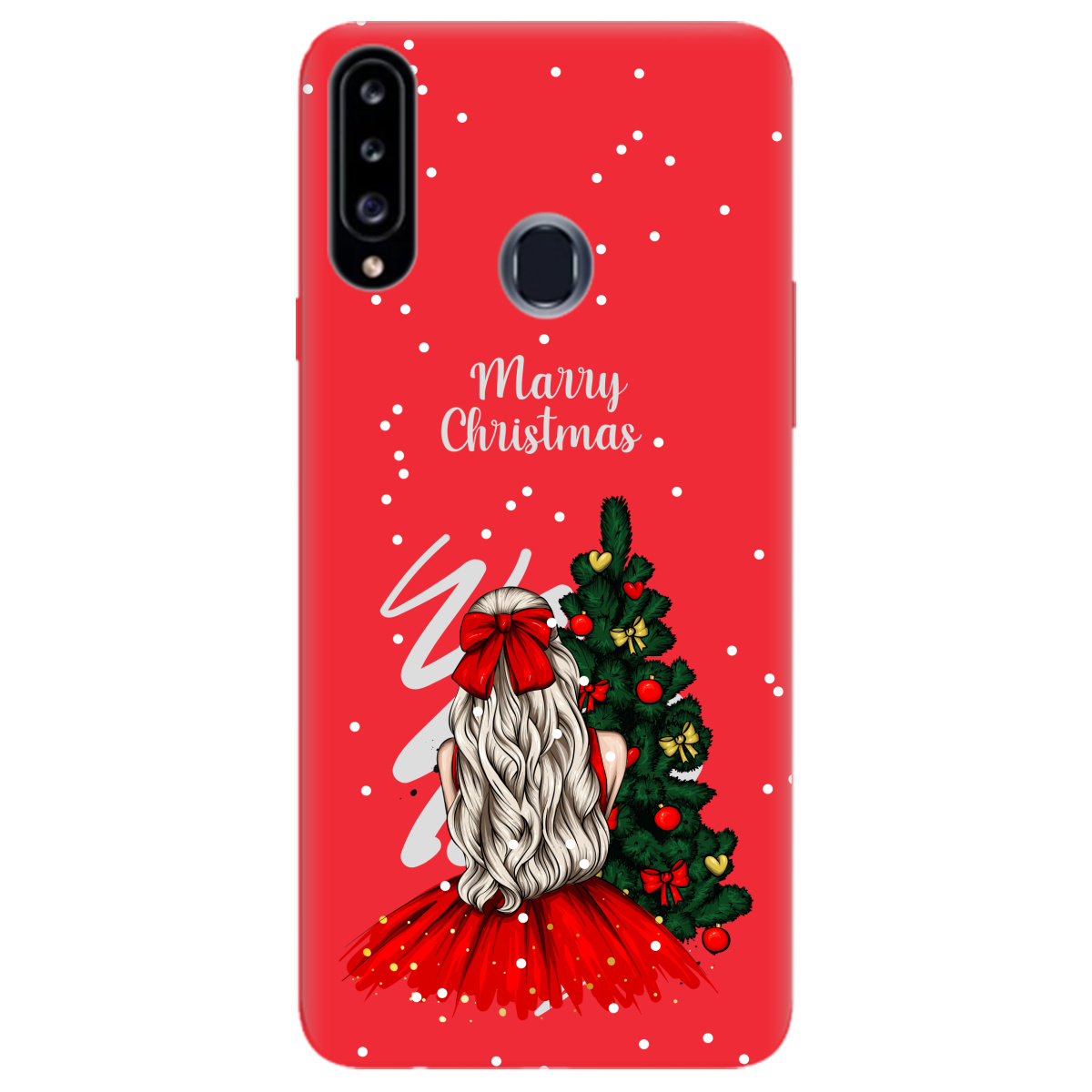 Чохол для Samsung Galaxy A20s яскраво-червоний матовий soft touch Beautiful christmas - фото 1 Чохол для Samsung Galaxy A20s яскраво-червоний матовий soft touch Beautiful christmas - фото 1 - Чохли для телефонів
