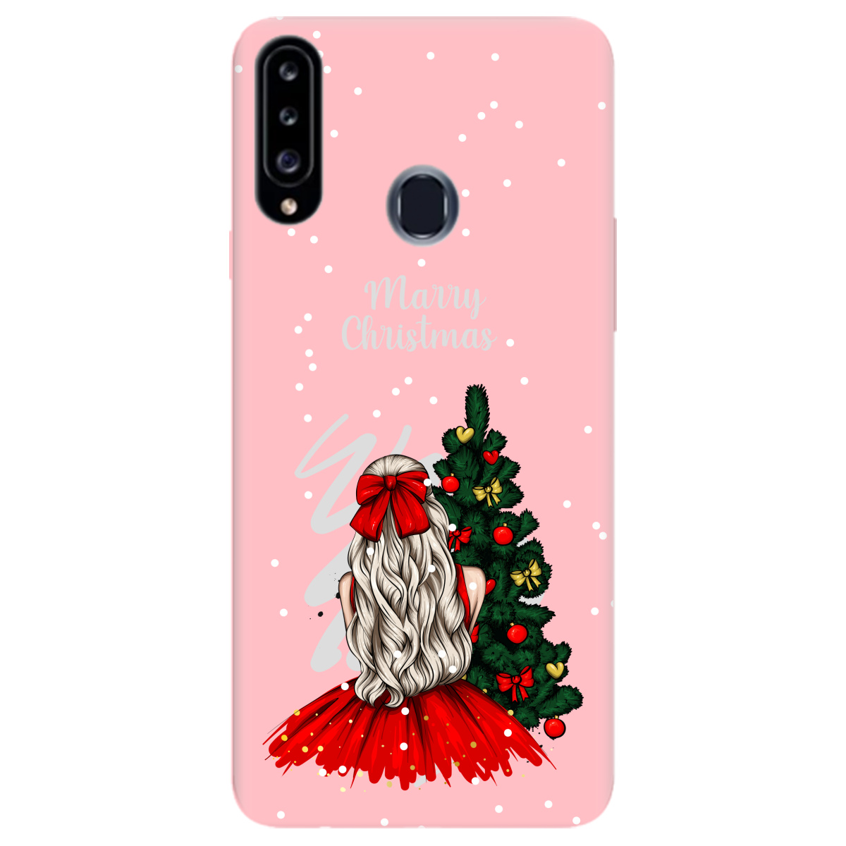 Чохол для Samsung Galaxy A20s ніжно-рожевий матовий soft touch Beautiful christmas - фото 1 - Чохли для телефонів