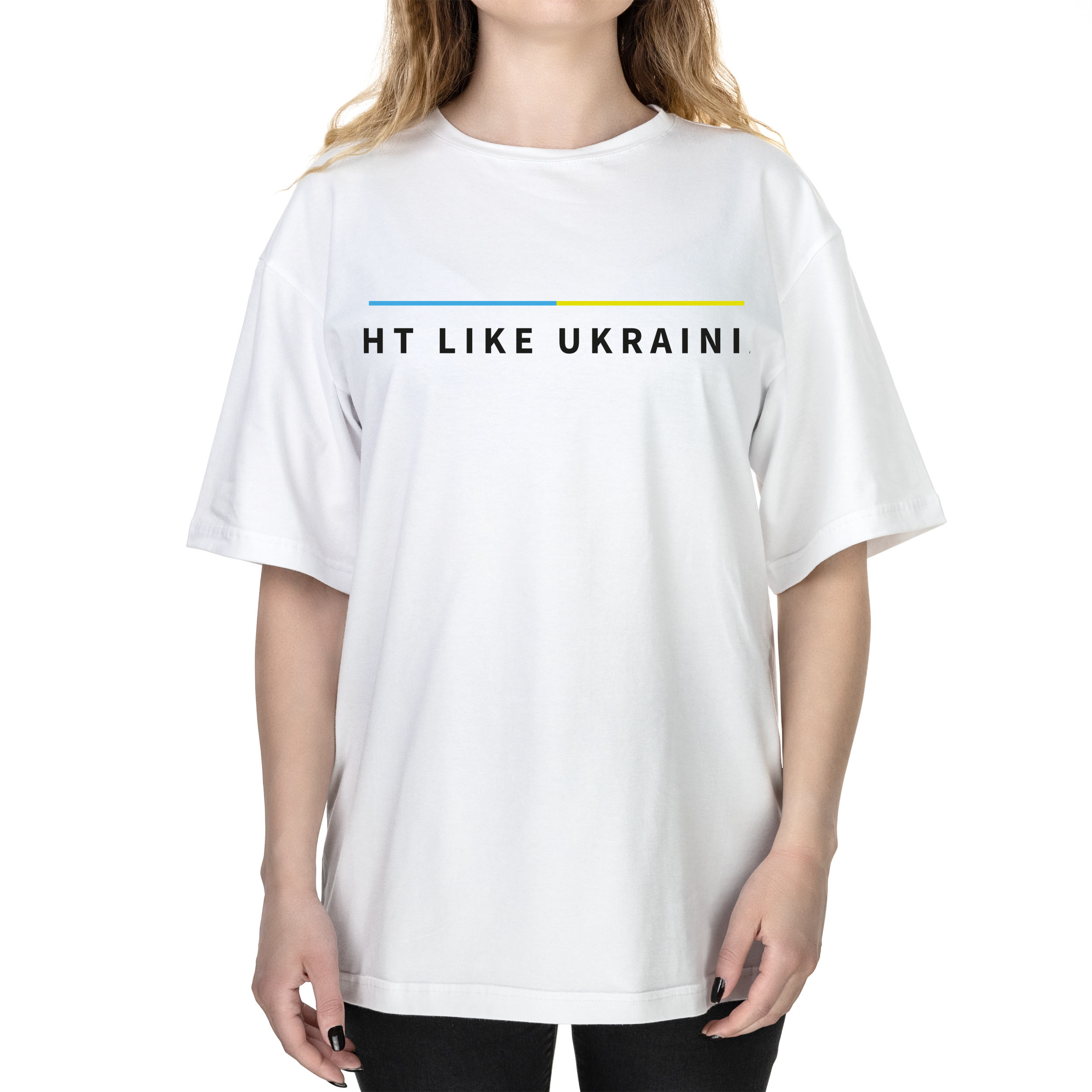 Футболка жіноча оверсайз біла бавовна/еластан А3 розміру Боріться, як українці M - фото 1 - Футболки