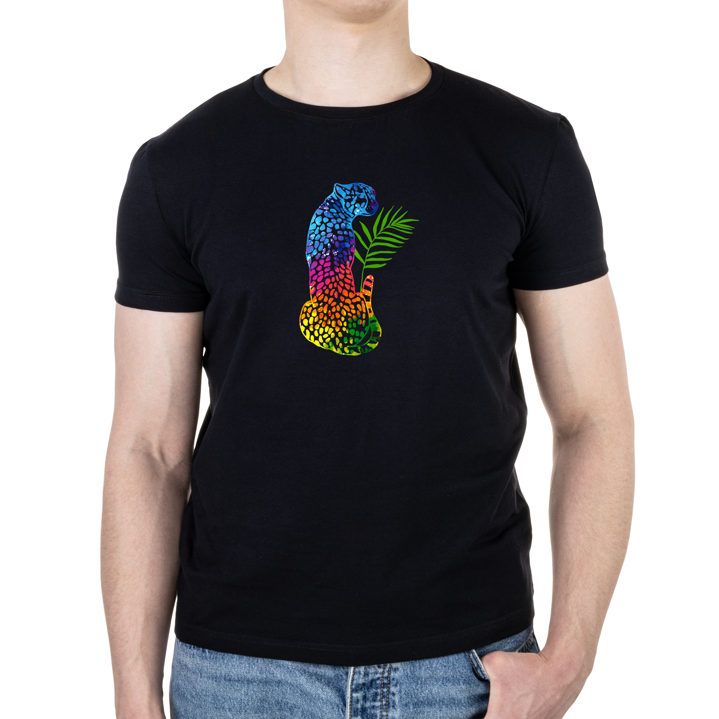 Футболка чоловіча чорна бавовна/еластан А4 розміру leopard S - фото 1 - Футболки