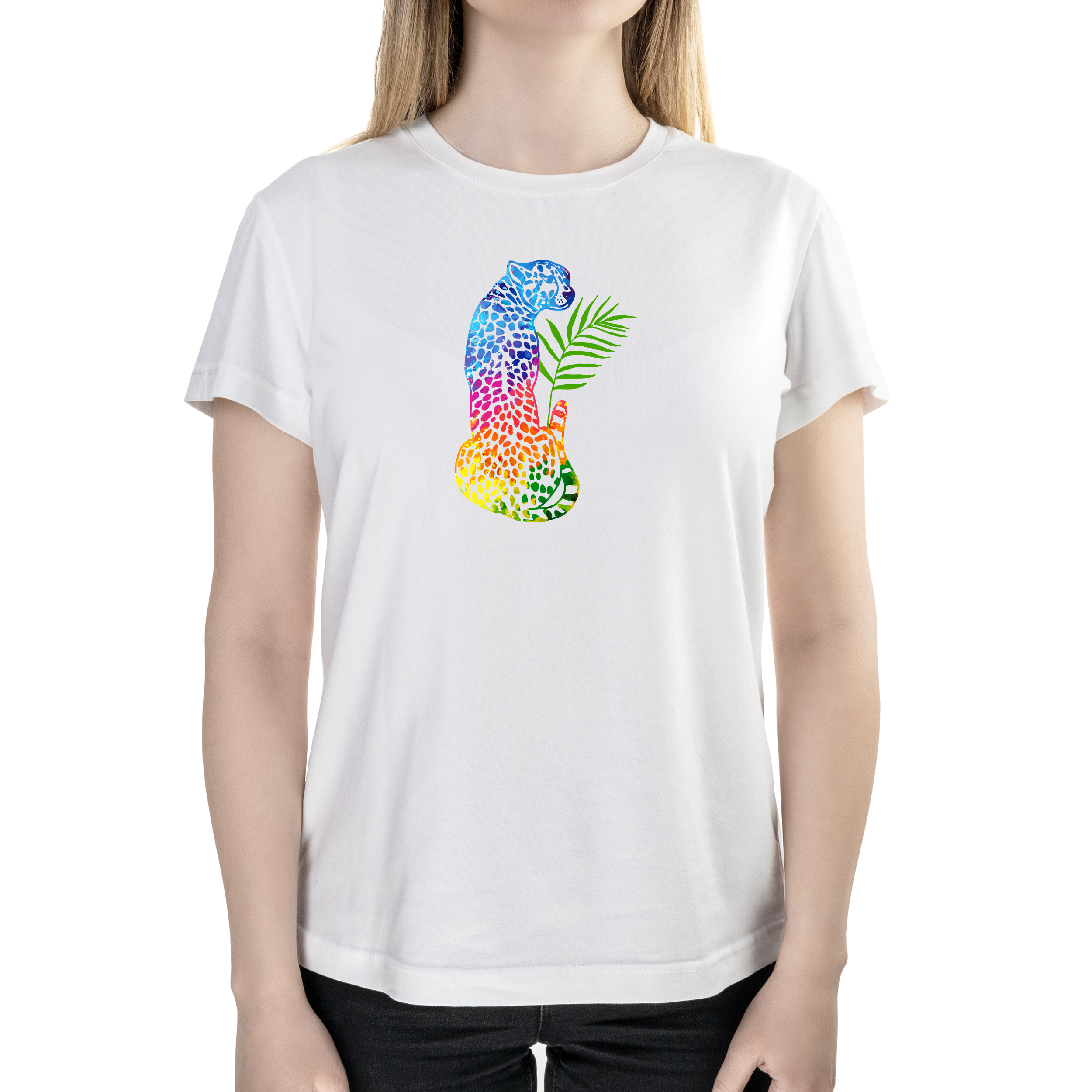 Футболка женская полуприталённая белая хлопок/эластан А4 размера leopard XL - фото 1 - Футболки