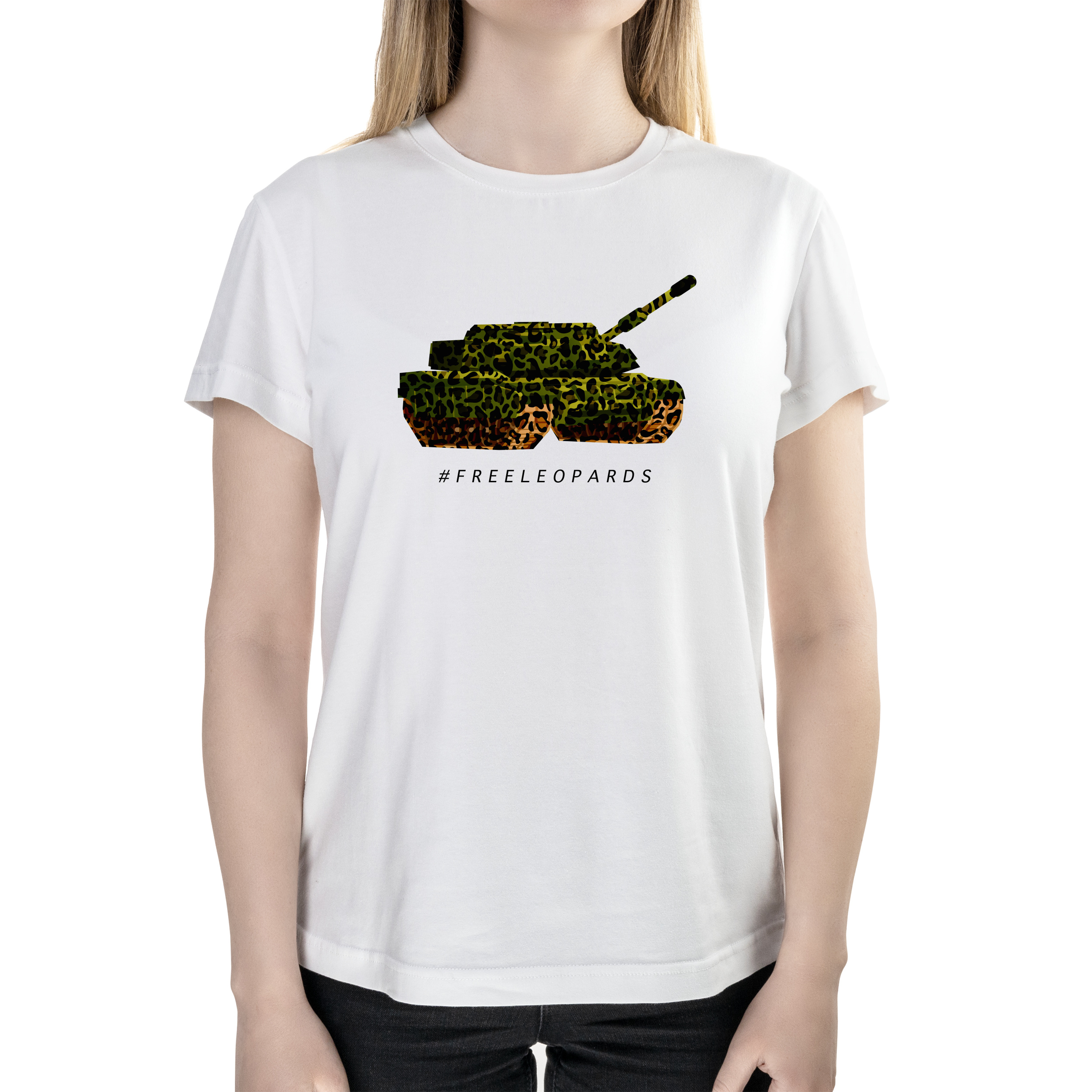 Футболка жіноча напівприталена біла бавовна/еластан А4 розміру Freeleopards L - фото 1 - Футболки