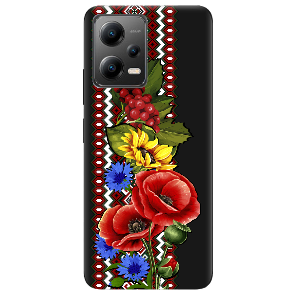 Чехол для Xiaomi Poco X5 5G черный матовый soft touch Ukraine ornament - фото 1 - Чехлы для телефонов