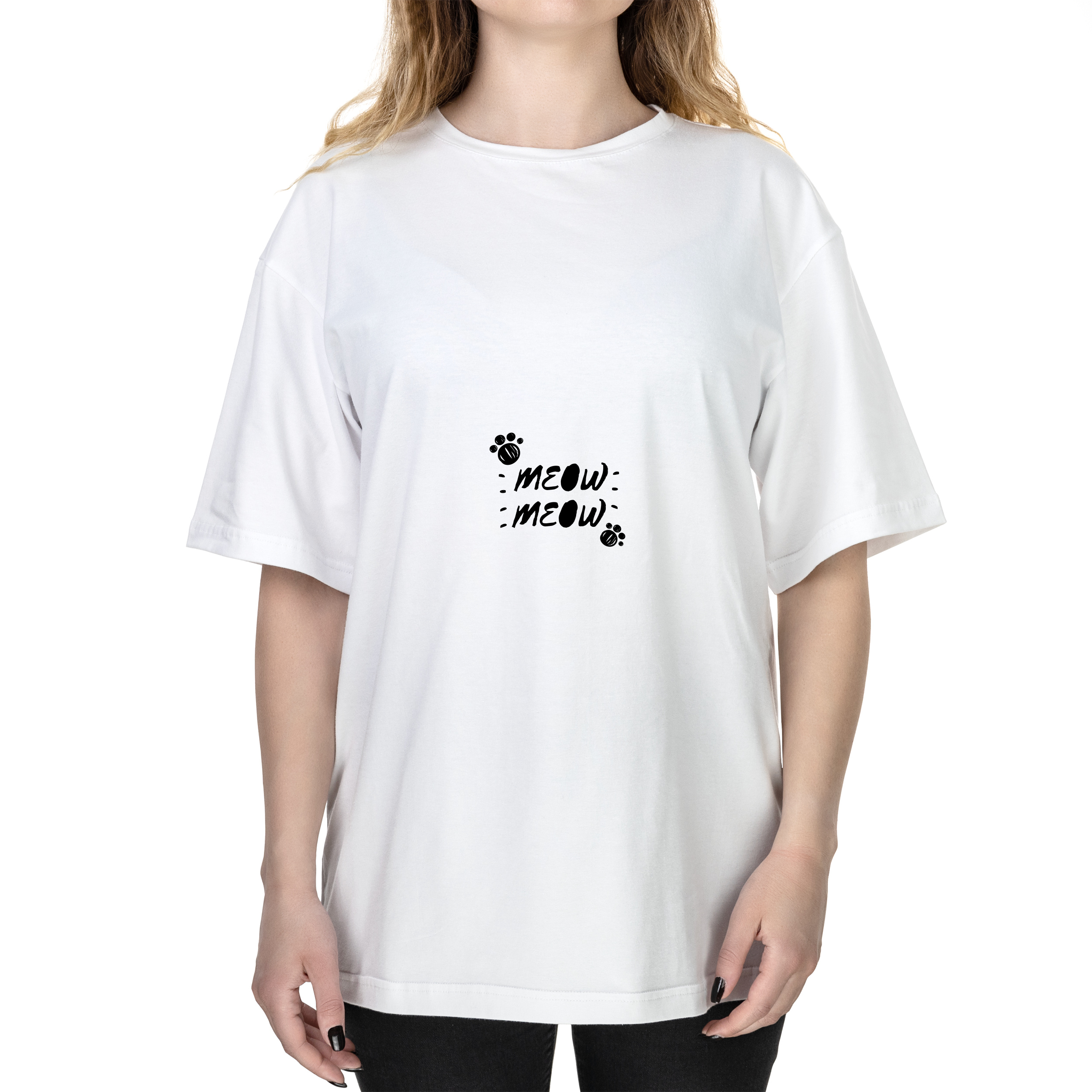 Футболка жіноча оверсайз біла бавовна/еластан А3 розміру Meow XL - фото 1 - Футболки