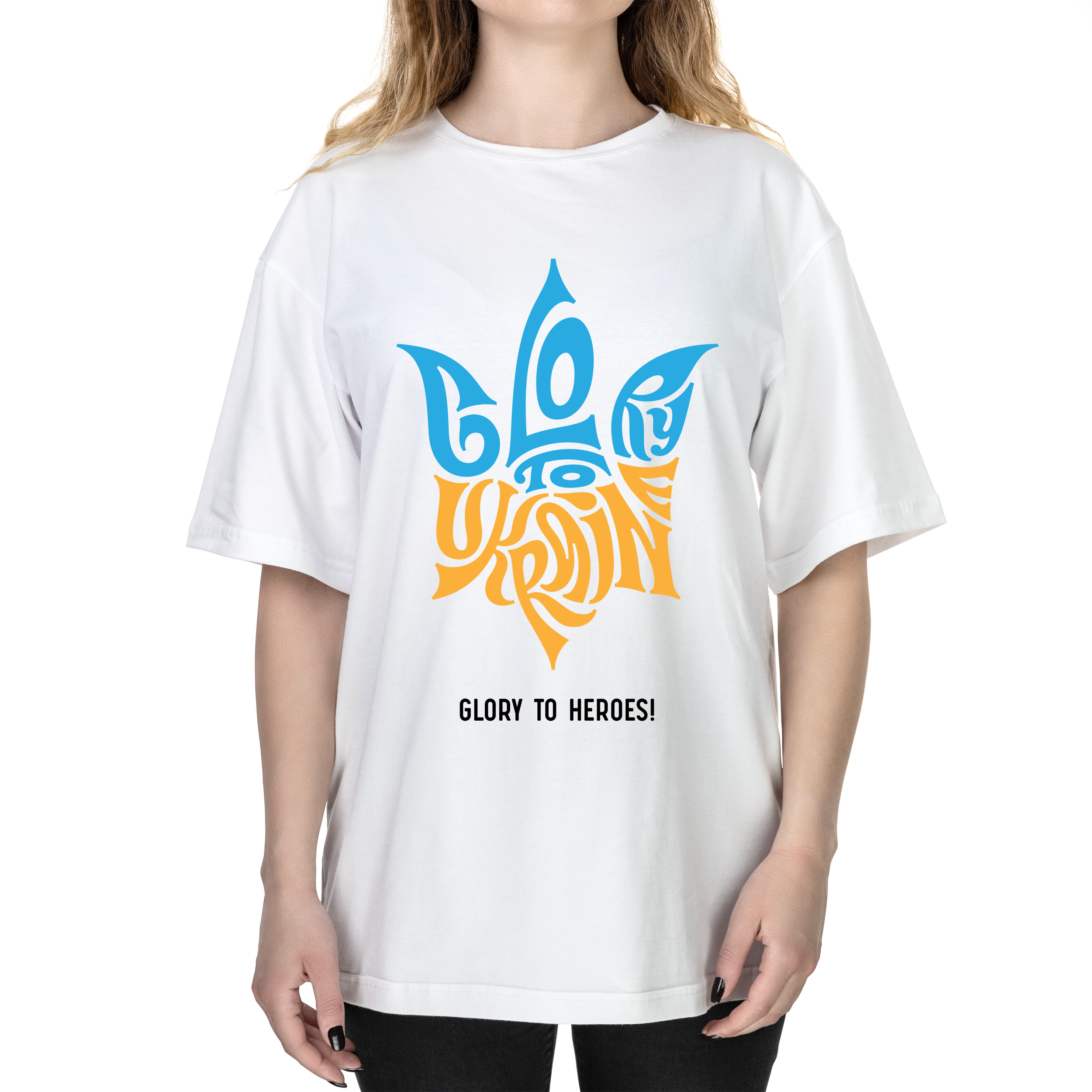 Футболка женская оверсайз белая хлопок/эластан А3 размера Glory to Ukraine XL - фото 1 - Футболки