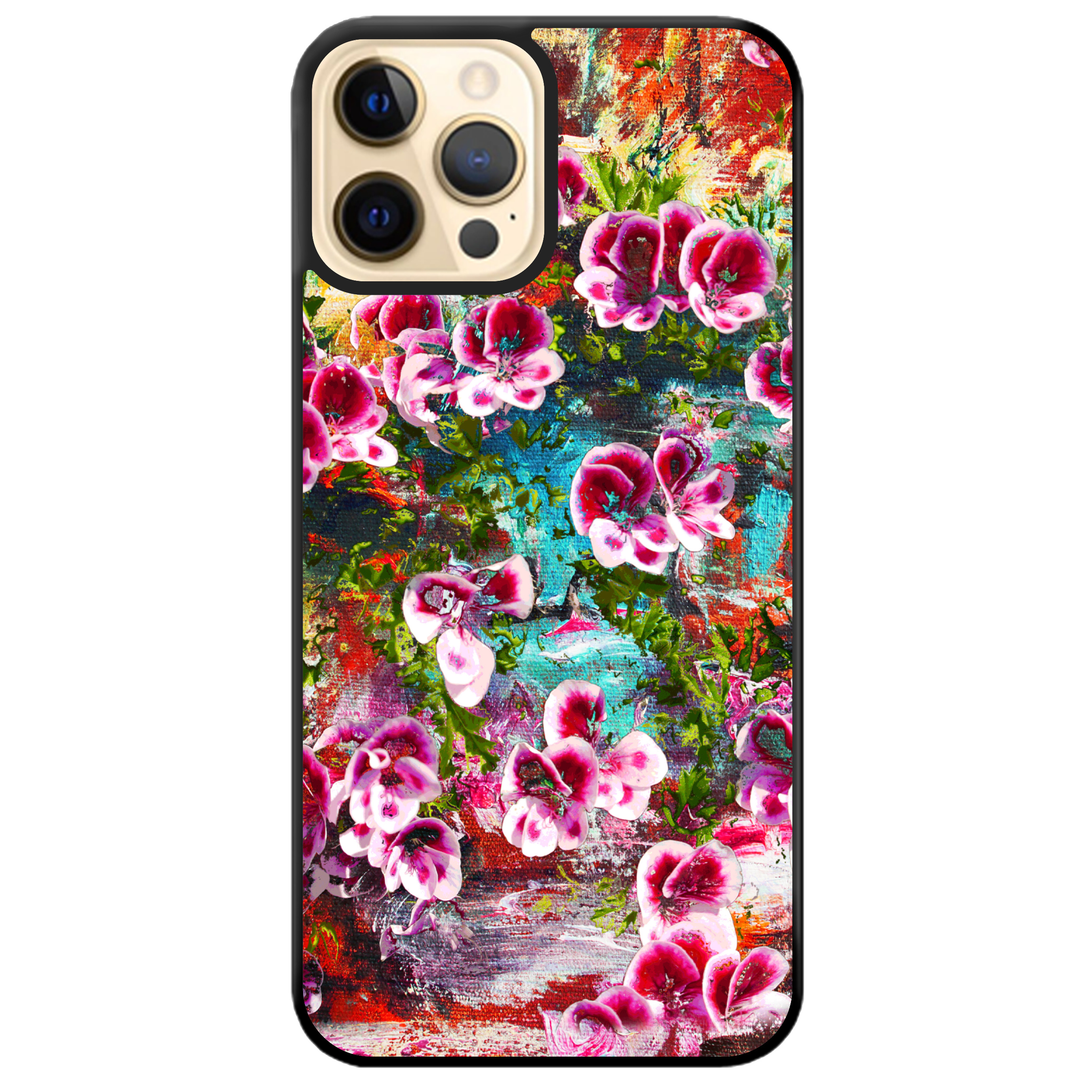 Чохол для Apple iPhone 12 Pro 2D пластиковий з чорними силіконовими бортиками Watercolor flowers - фото 1 - Чохли для телефонів