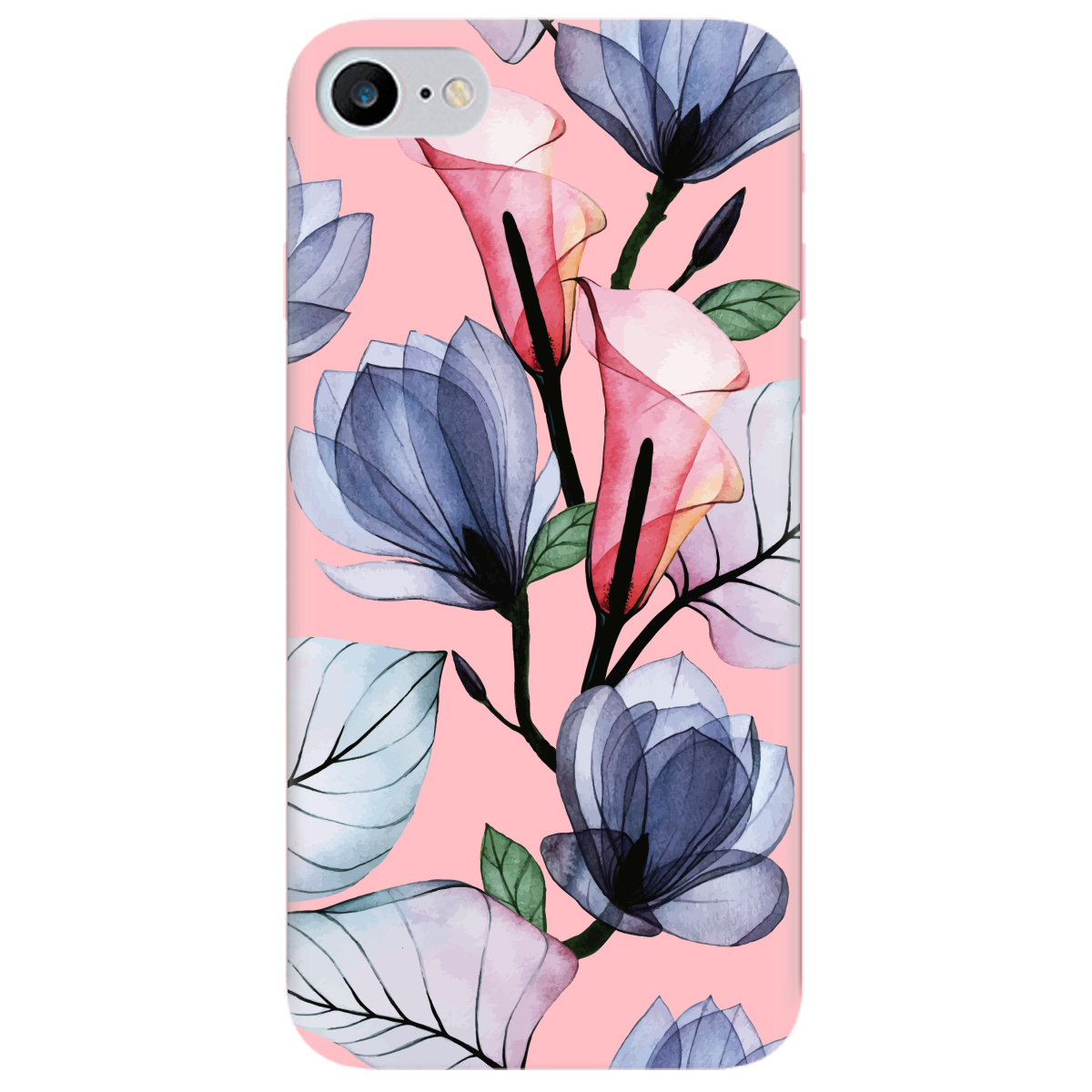 Чохол для Apple iPhone SE 2020 ніжно-рожевий матовий soft touch Tropical flowers - фото 1 - Чохли для телефонів