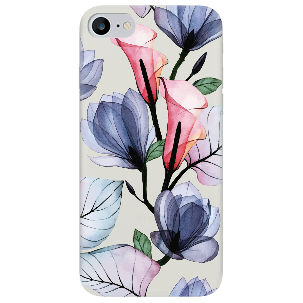 Чехол для Apple iPhone SE 2020 полупрозрачный матовый soft touch Tropical flowers - фото 1 - Чехлы для телефонов