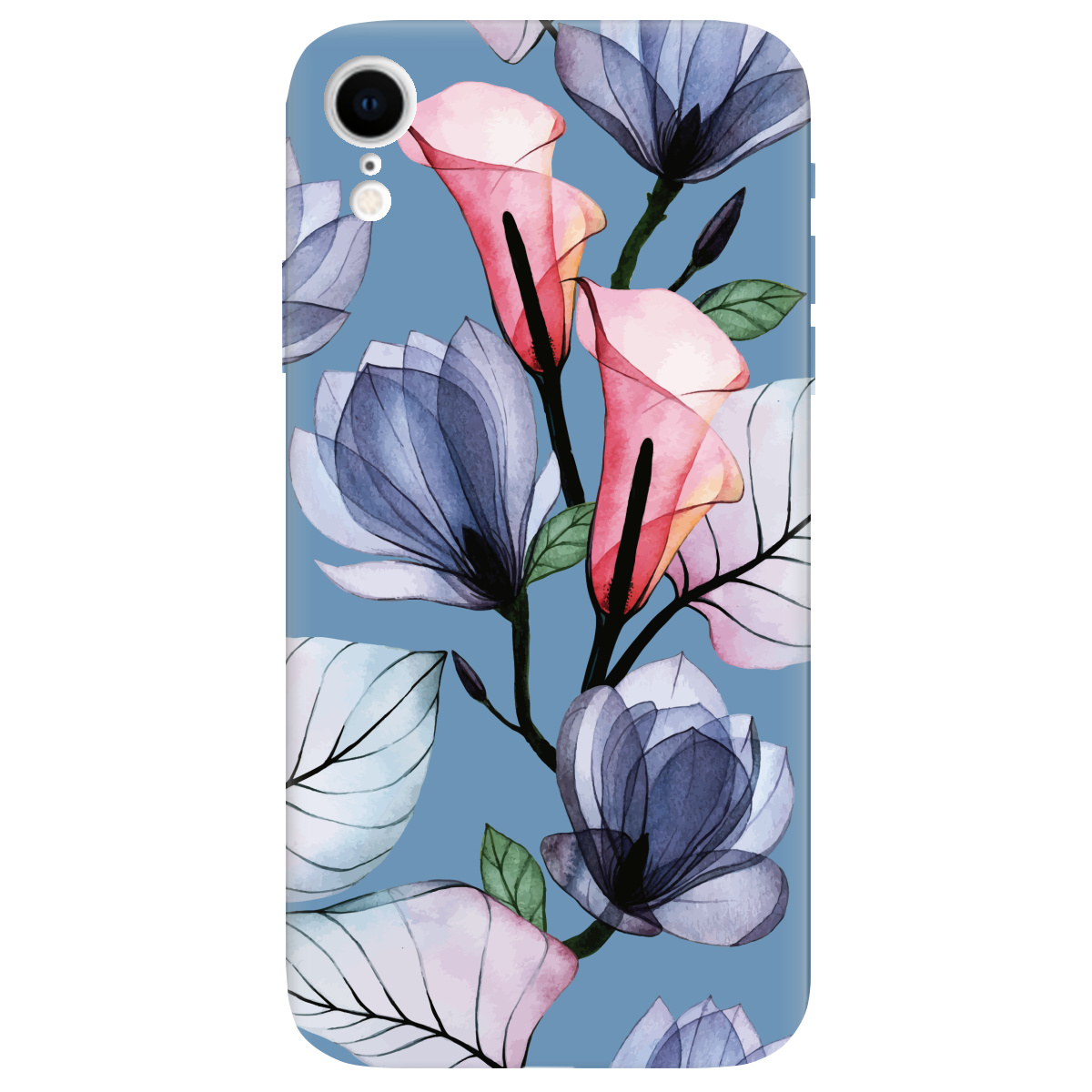Чохол для Apple iPhone XR сіро-блакитний матовий soft touch Tropical flowers - фото 1 - Чохли для телефонів