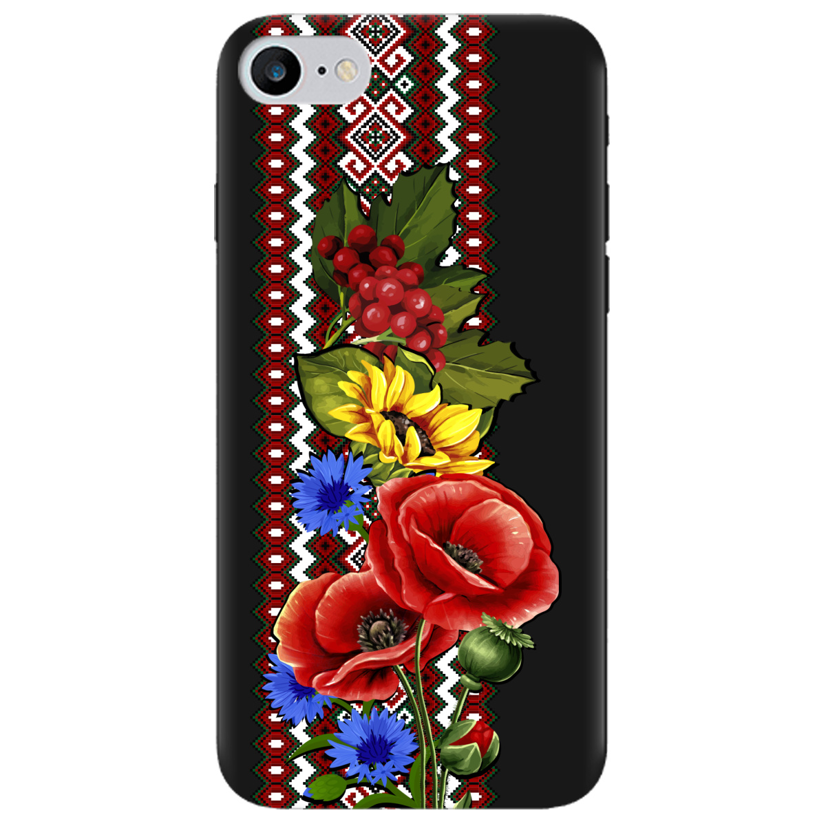 Чехол для Apple iPhone SE 2020 черный матовый soft touch Ukraine ornament - фото 1 - Чехлы для телефонов