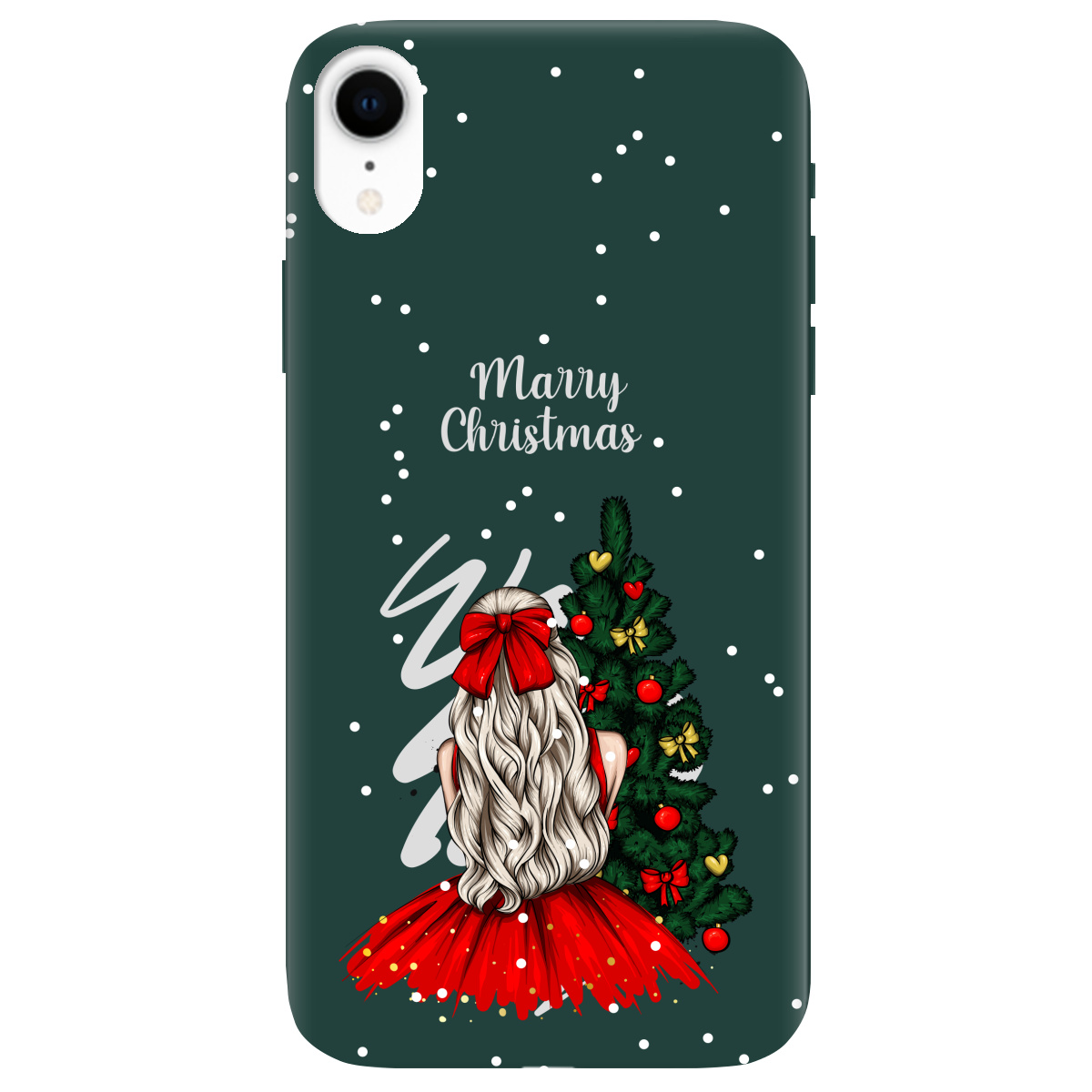 Чохол для Apple iPhone XR темно-зелений матовий soft touch Beautiful christmas - фото 1 - Чохли для телефонів