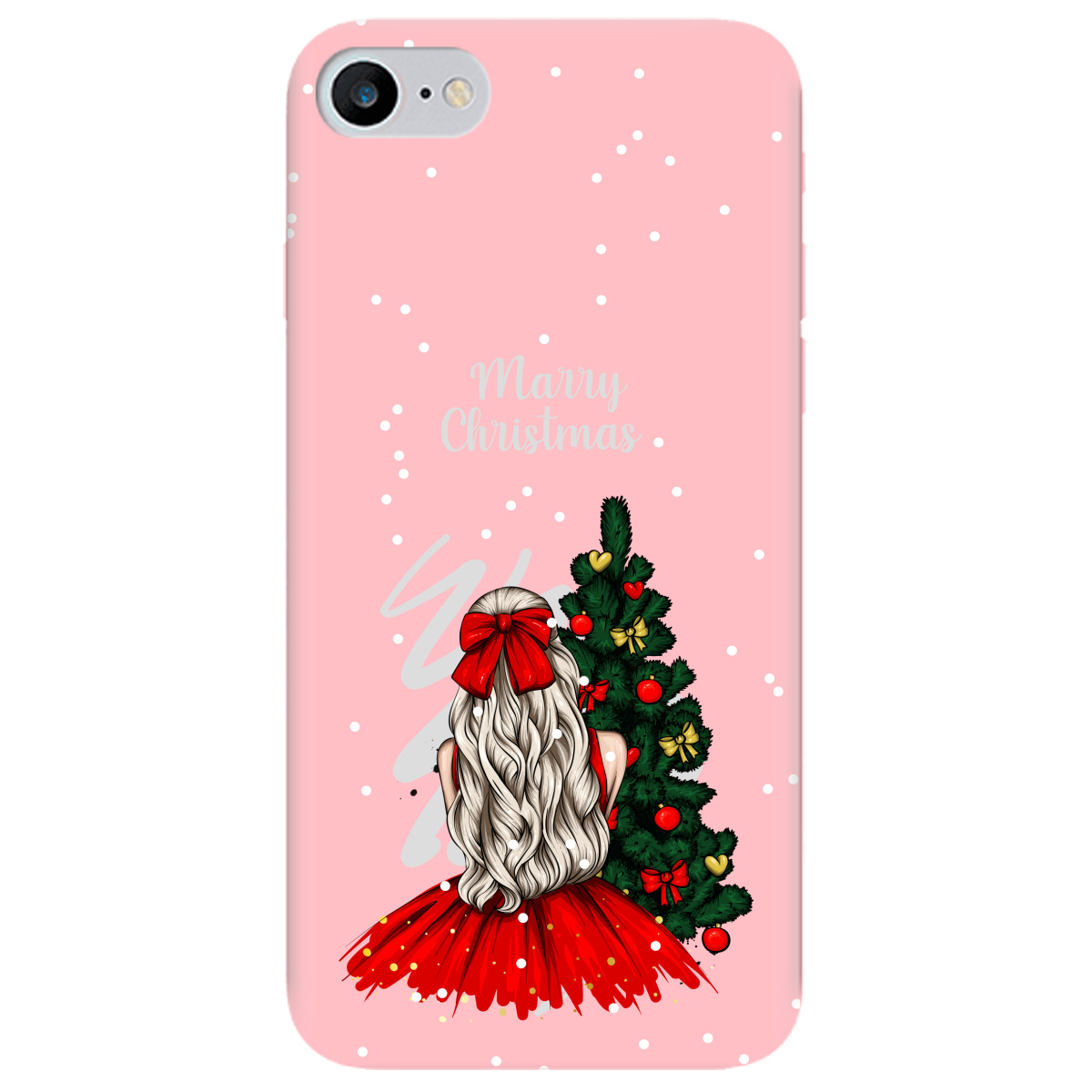 Чохол для Apple iPhone SE 2020 ніжно-рожевий матовий soft touch Beautiful christmas - фото 1 - Чохли для телефонів