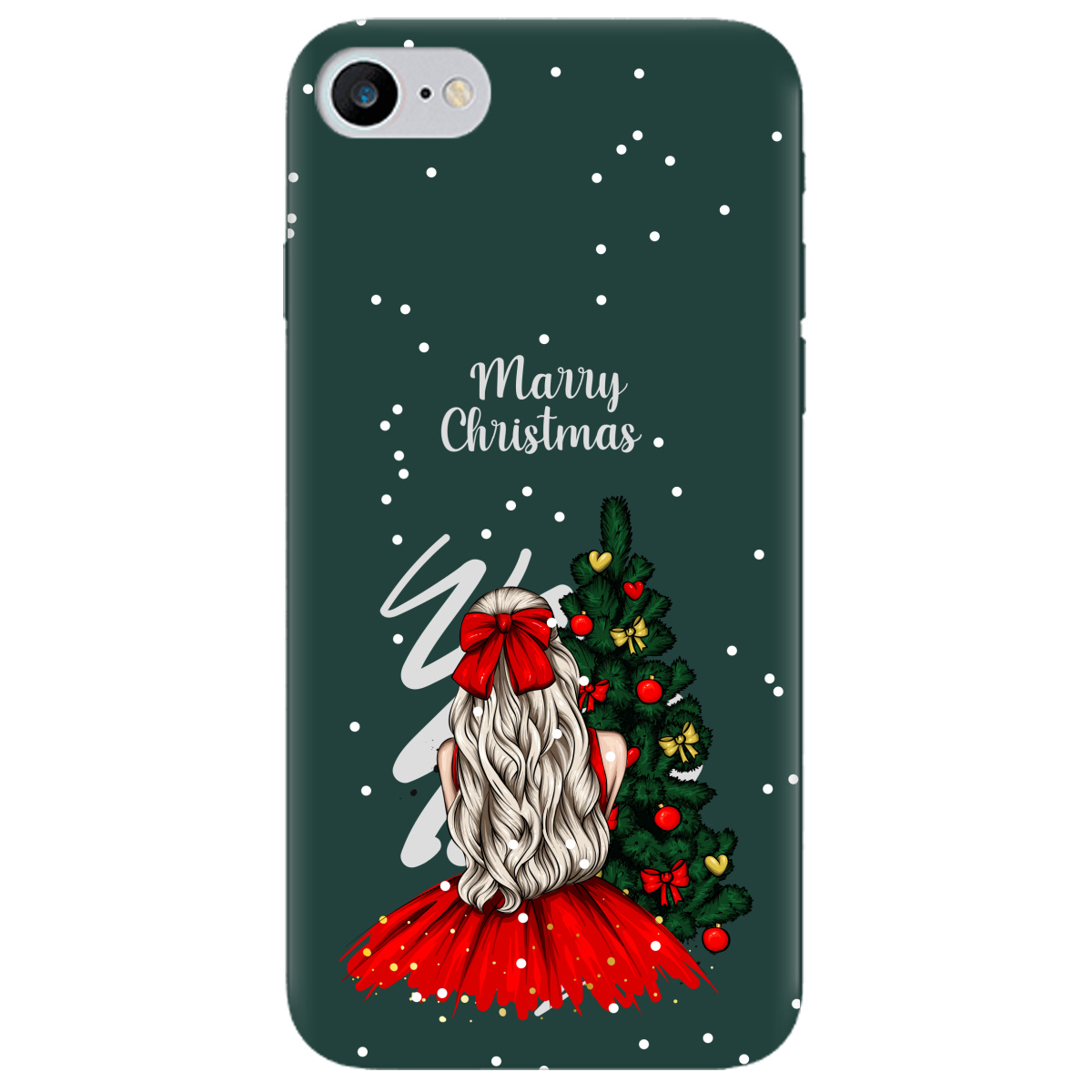 Чохол для Apple iPhone SE 2020 темно-зелений матовий soft touch Beautiful christmas - фото 1 - Чохли для телефонів