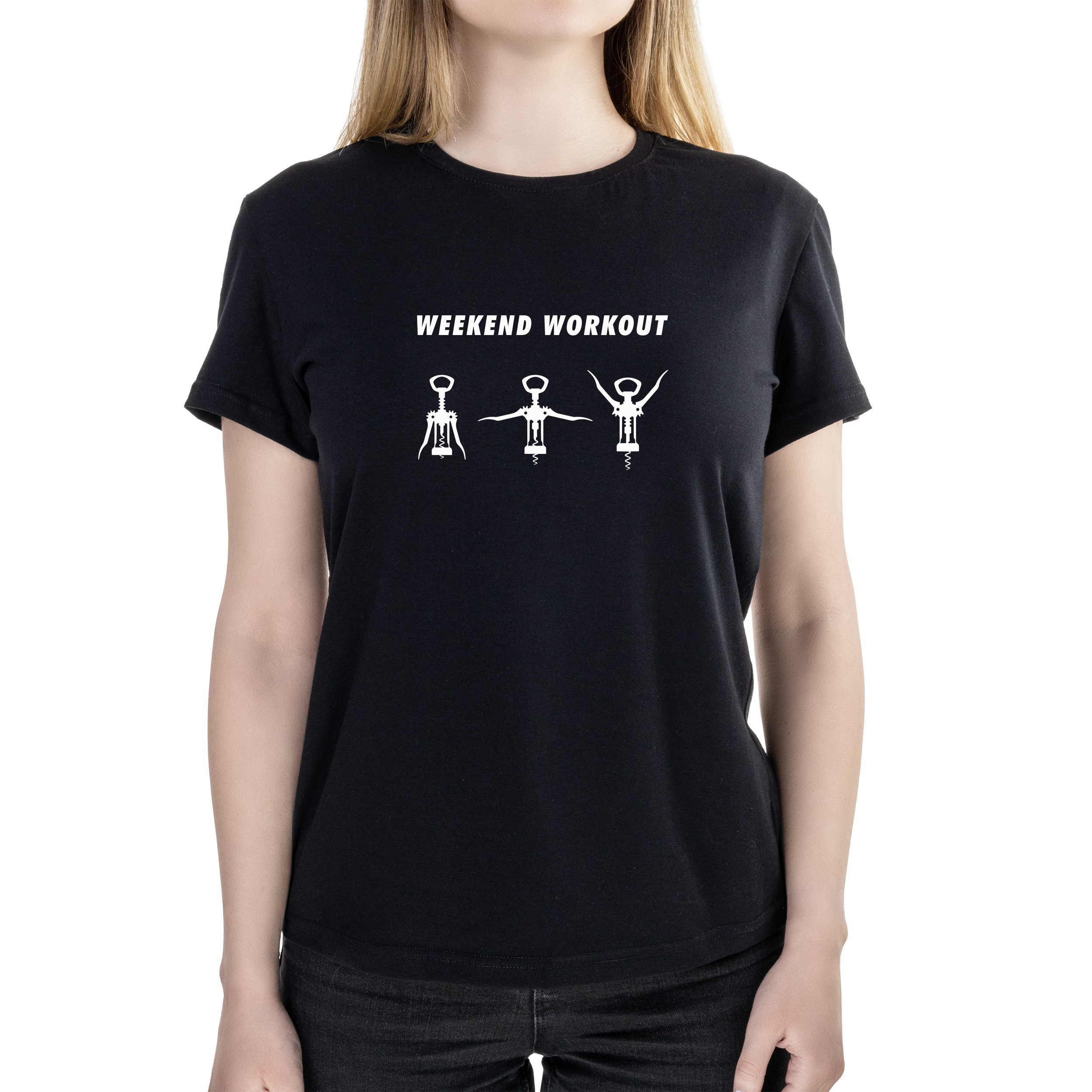 Футболка жіноча напівприталена чорна бавовна / еластан А4 розміру Weekend workout XXXL - фото 1 - Футболки