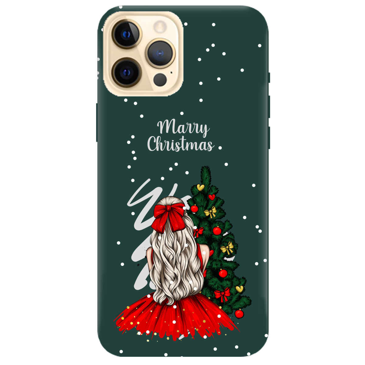 Чохол для Apple iPhone 12 Pro темно-зелений матовий soft touch Beautiful christmas - фото 1 - Чохли для телефонів