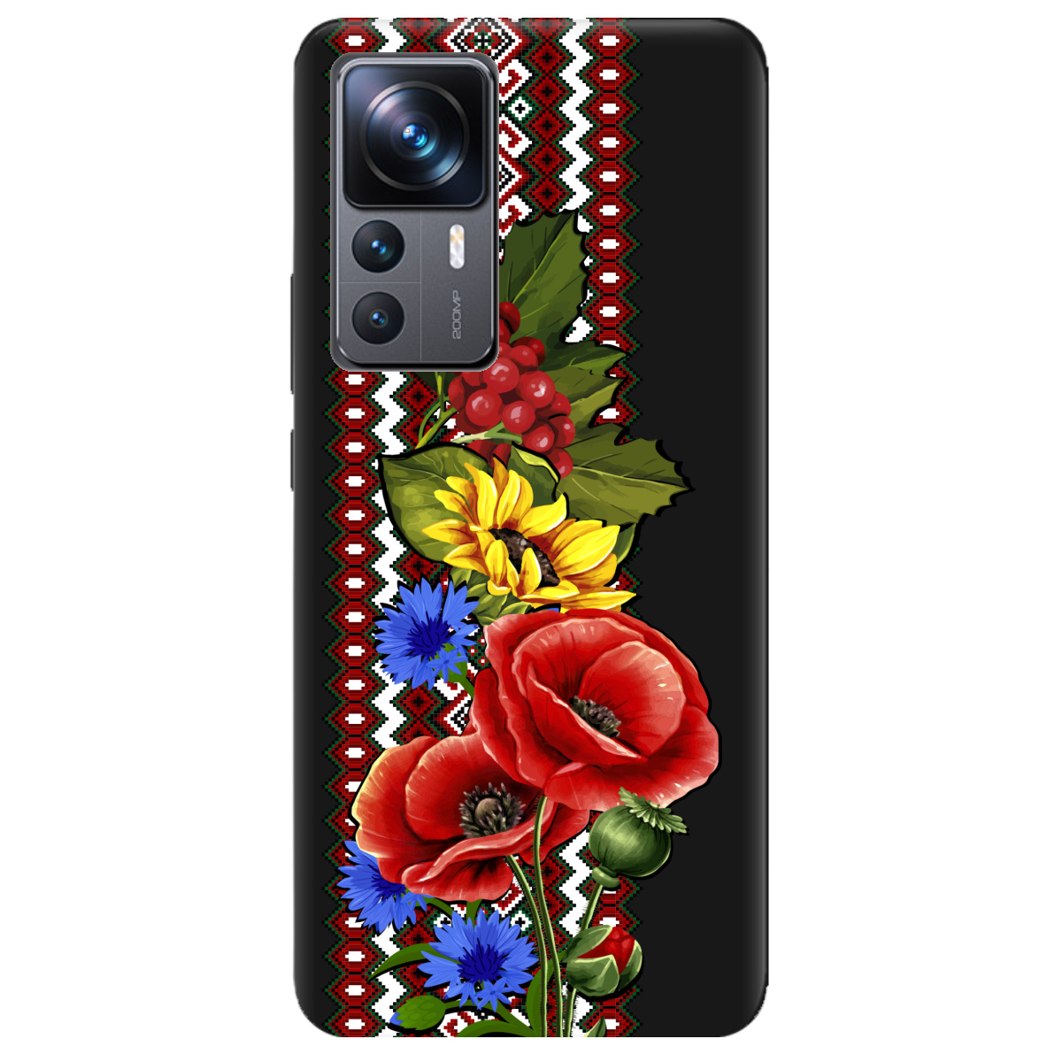 Чехол для Xiaomi 12T черный матовый soft touch Ukraine ornament - фото 1 - Чехлы для телефонов