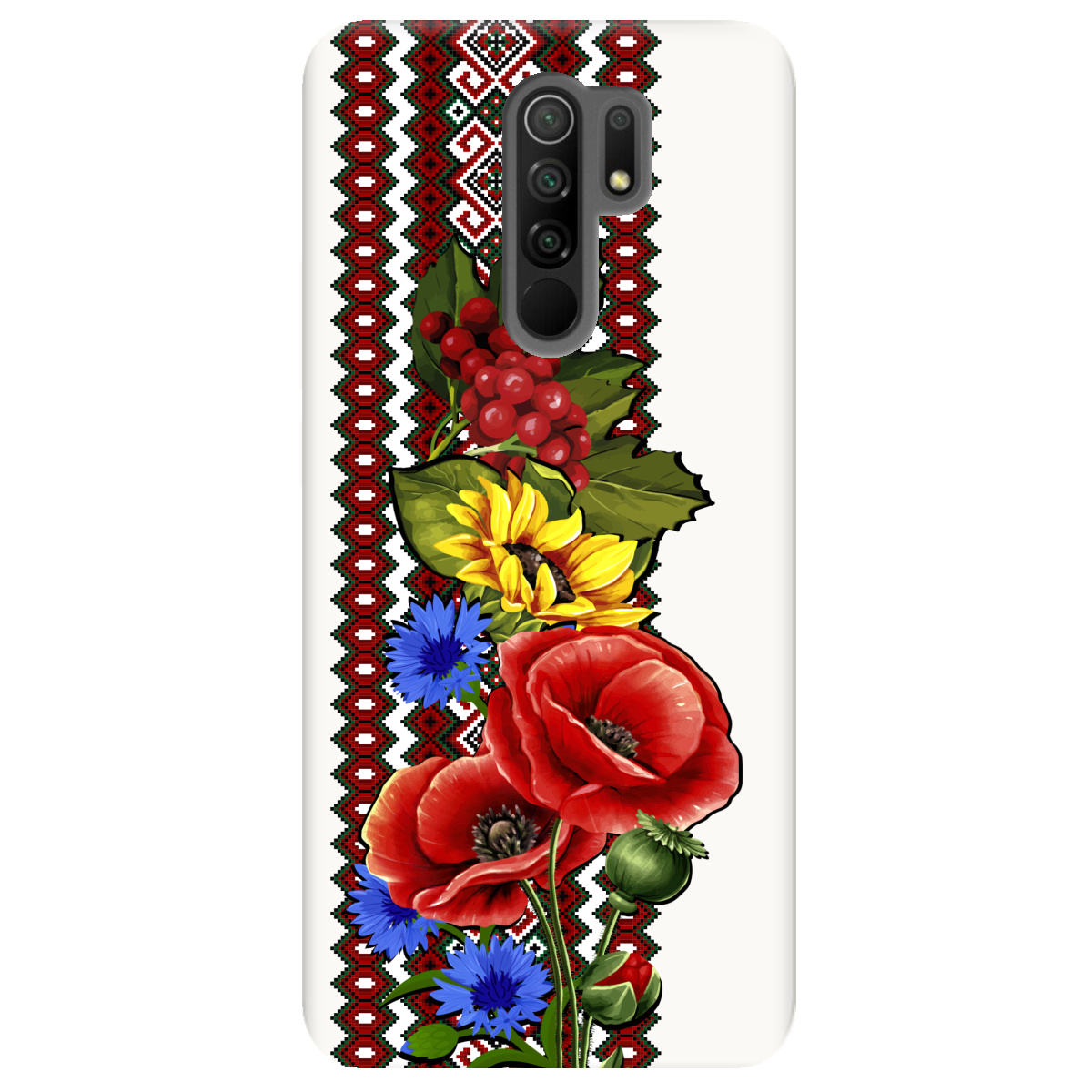 Чохол для Xiaomi Redmi 9 Білий матовий soft touch Ukraine ornament - фото 1 - Чохли для телефонів