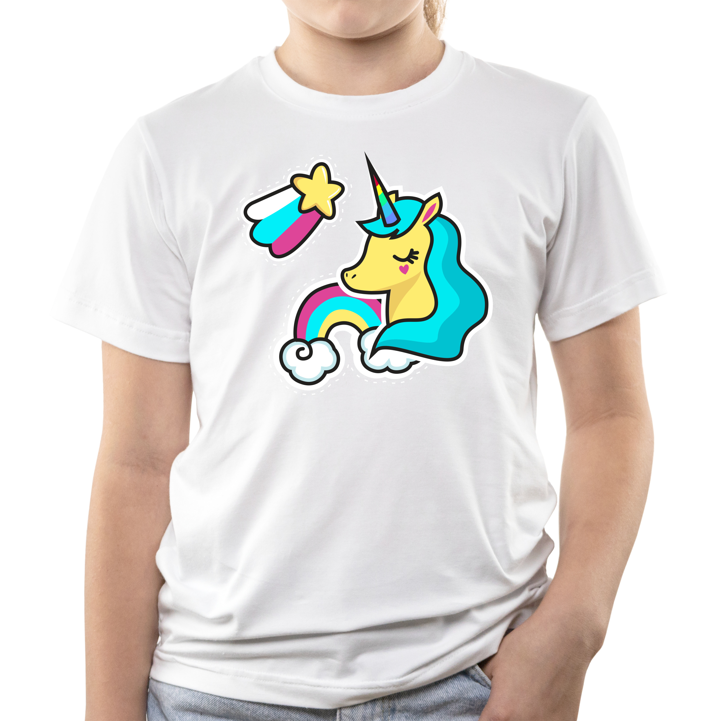 Футболка дитяча біла бавовна/еластан Єдиноріг 134 - фото 1 - Футболки
