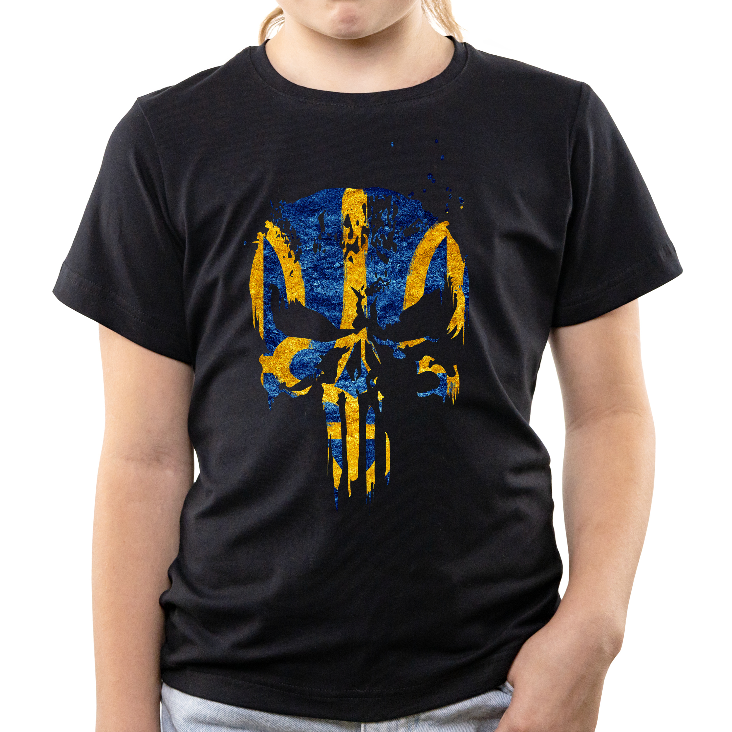 Футболка детская чёрная хлопок/эластан Skull ukrainian 152 - фото 1 - Футболки