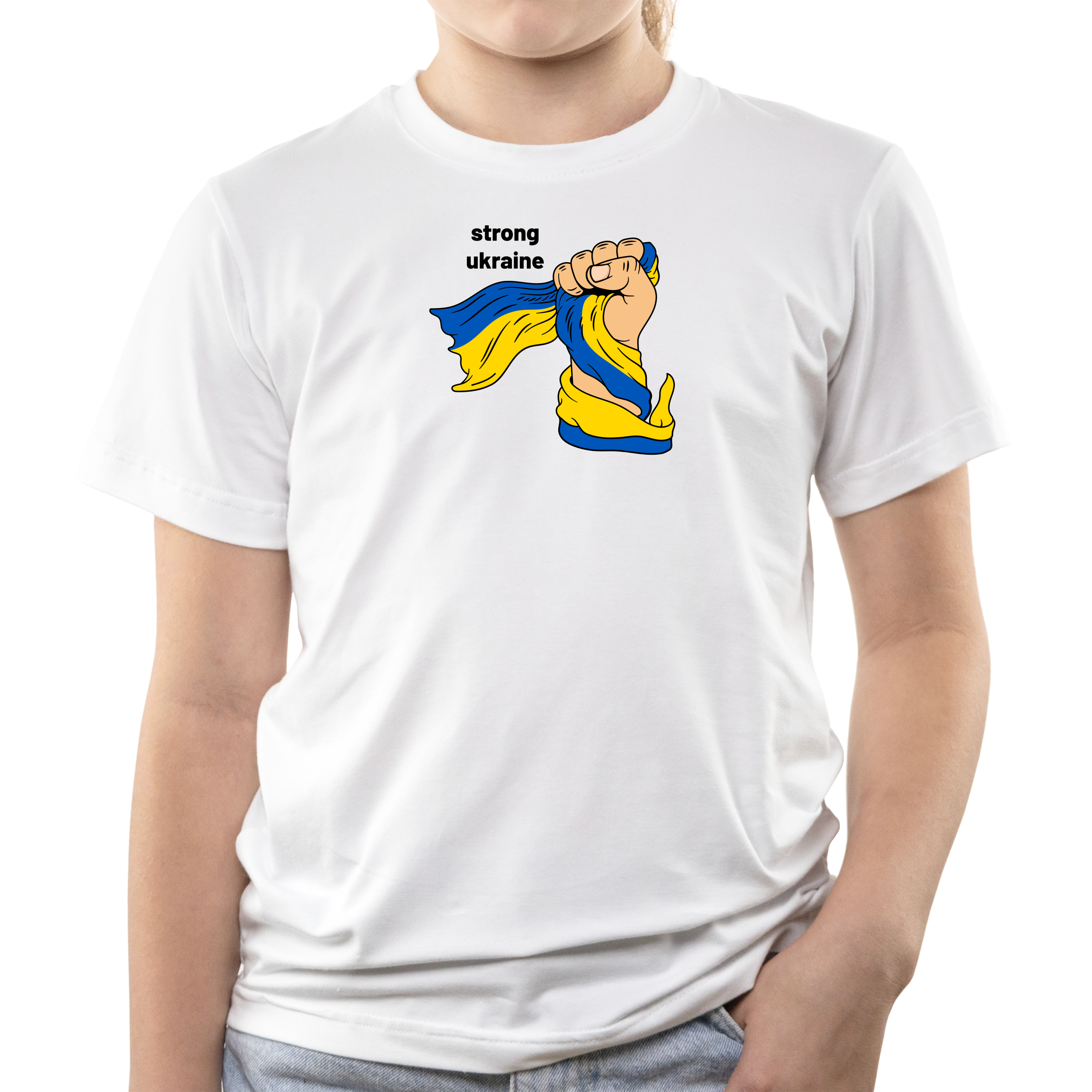 Футболка дитяча біла бавовна/еластан Strong Ukraine 134 - фото 1 Футболка дитяча біла бавовна/еластан Strong Ukraine 134 - фото 1 - Футболки
