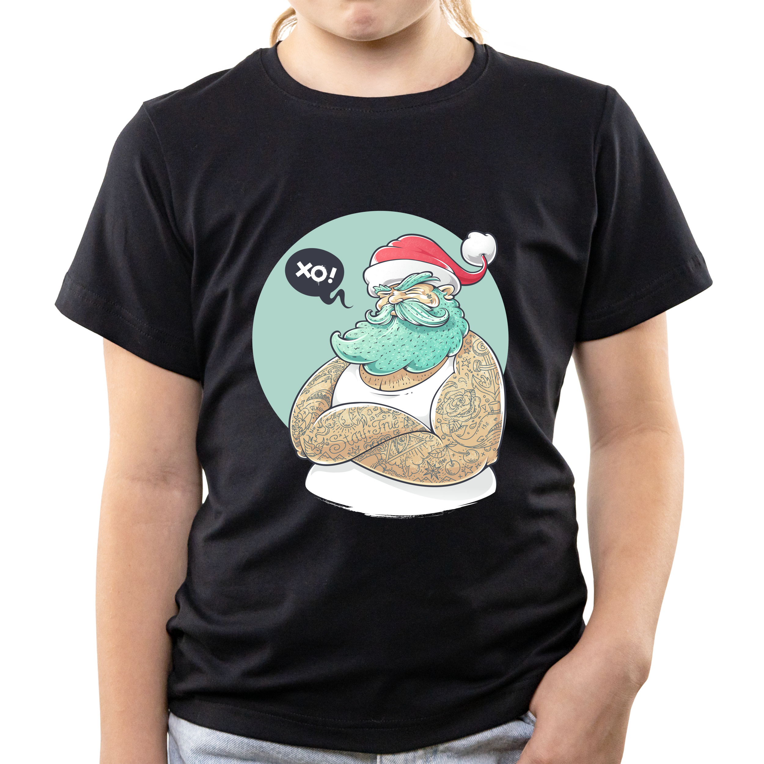 Футболка детская чёрная хлопок/эластан Angry santa 152 - фото 1 - Футболки