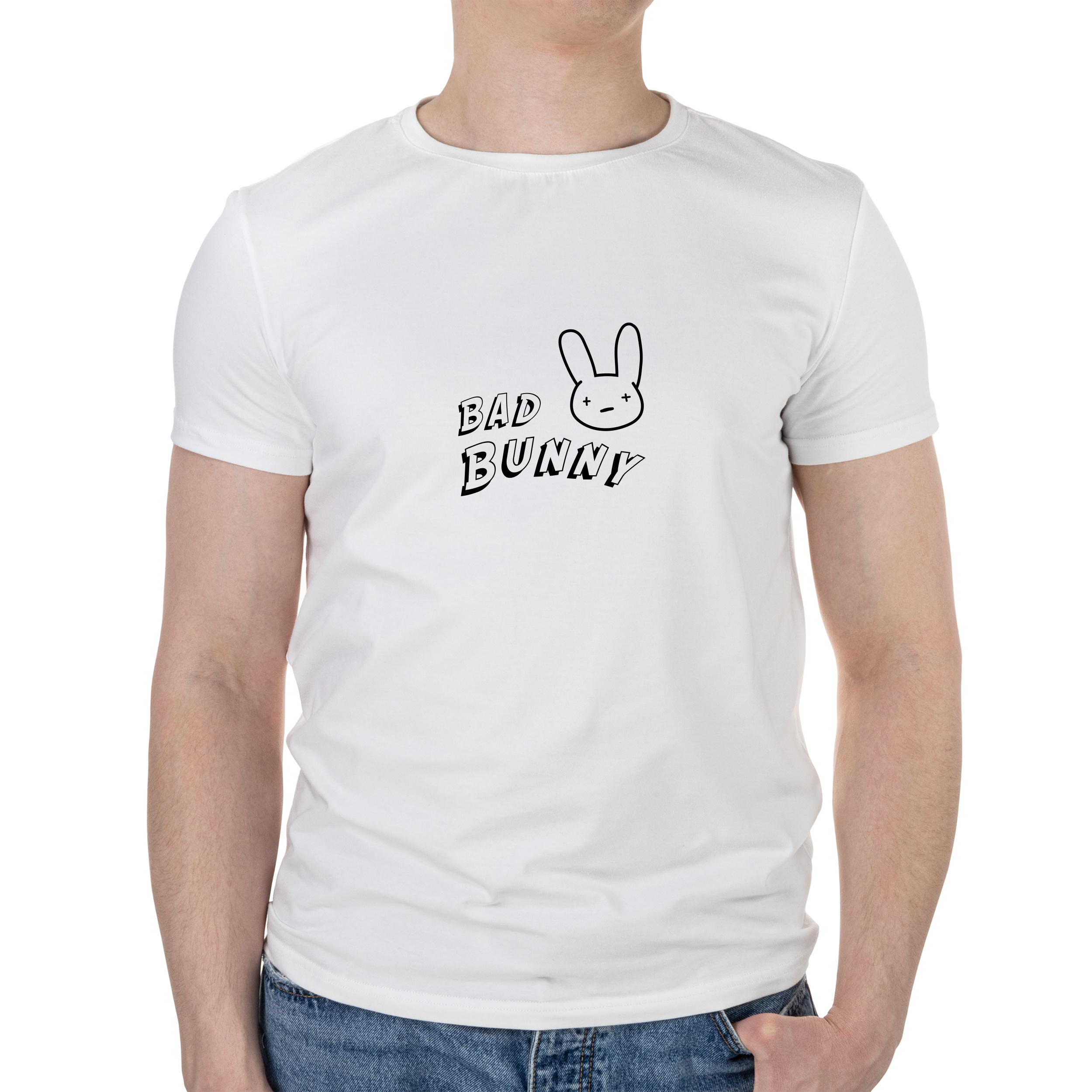 Футболка мужская белая хлопок/эластан А4 размера Поганий зайчик L - фото 1 - Футболки