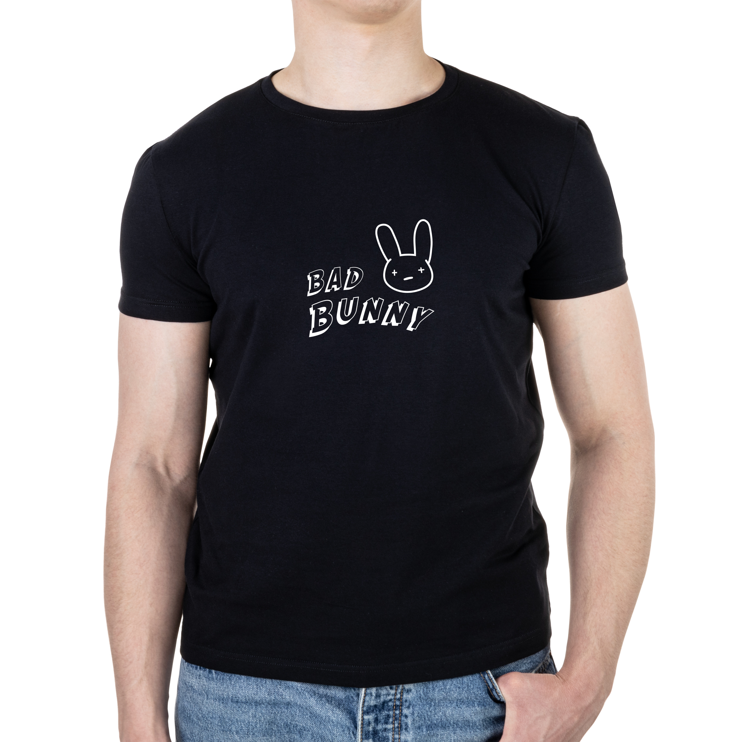 Футболка мужская черная хлопок/эластан А4 размера Поганий зайчик XS - фото 1 - Футболки