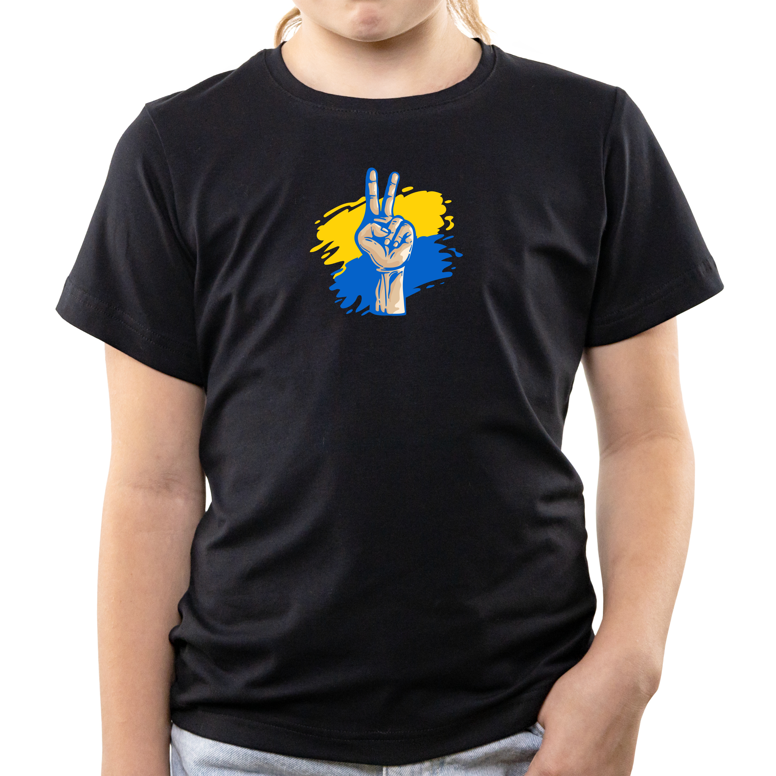 Футболка детская чёрная хлопок/эластан Peace 140 - фото 1 - Футболки