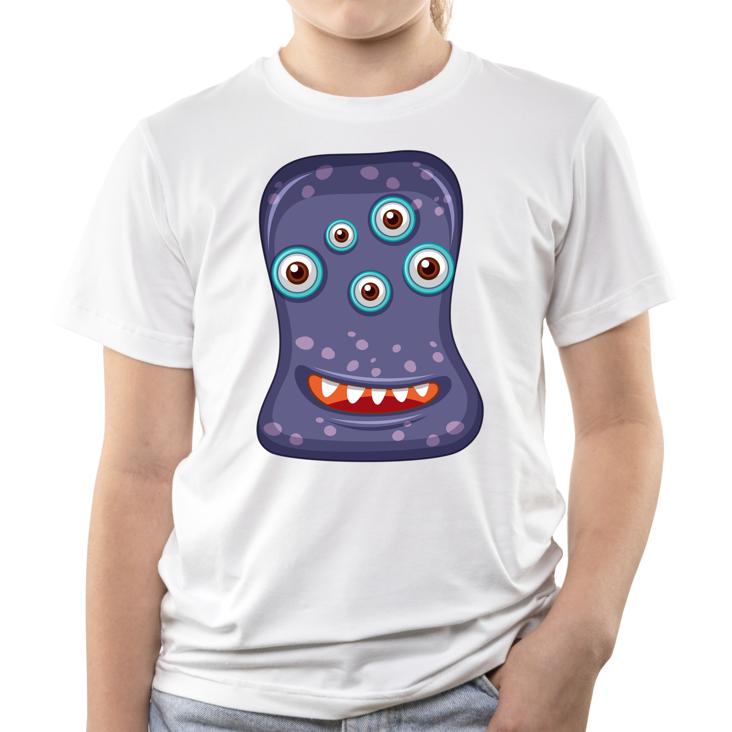 Футболка дитяча біла бавовна/еластан Purple Monster 140 - фото 1 - Футболки