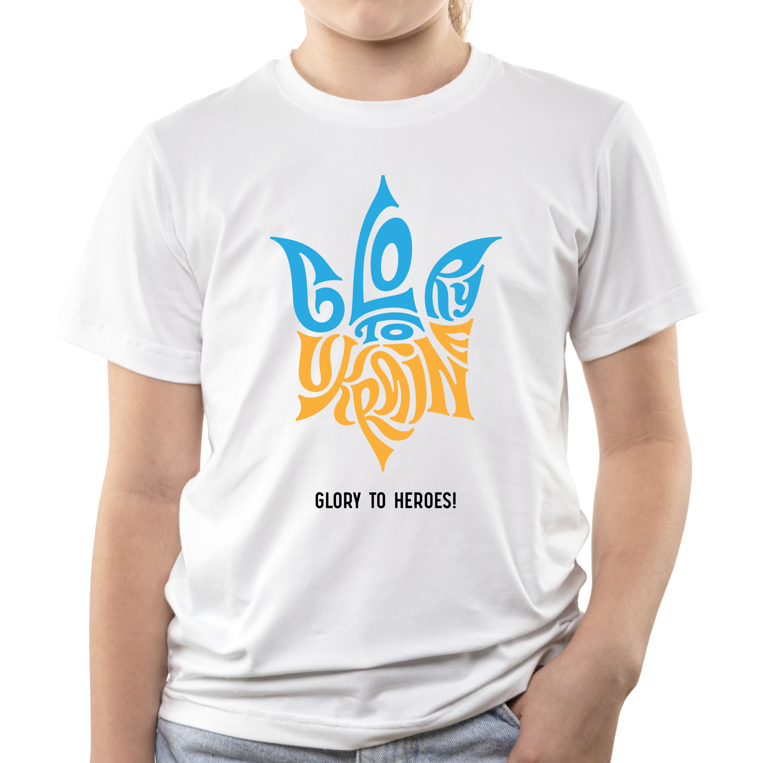 Футболка дитяча біла бавовна/еластан Glory to Ukraine 158 - фото 1 - Футболки