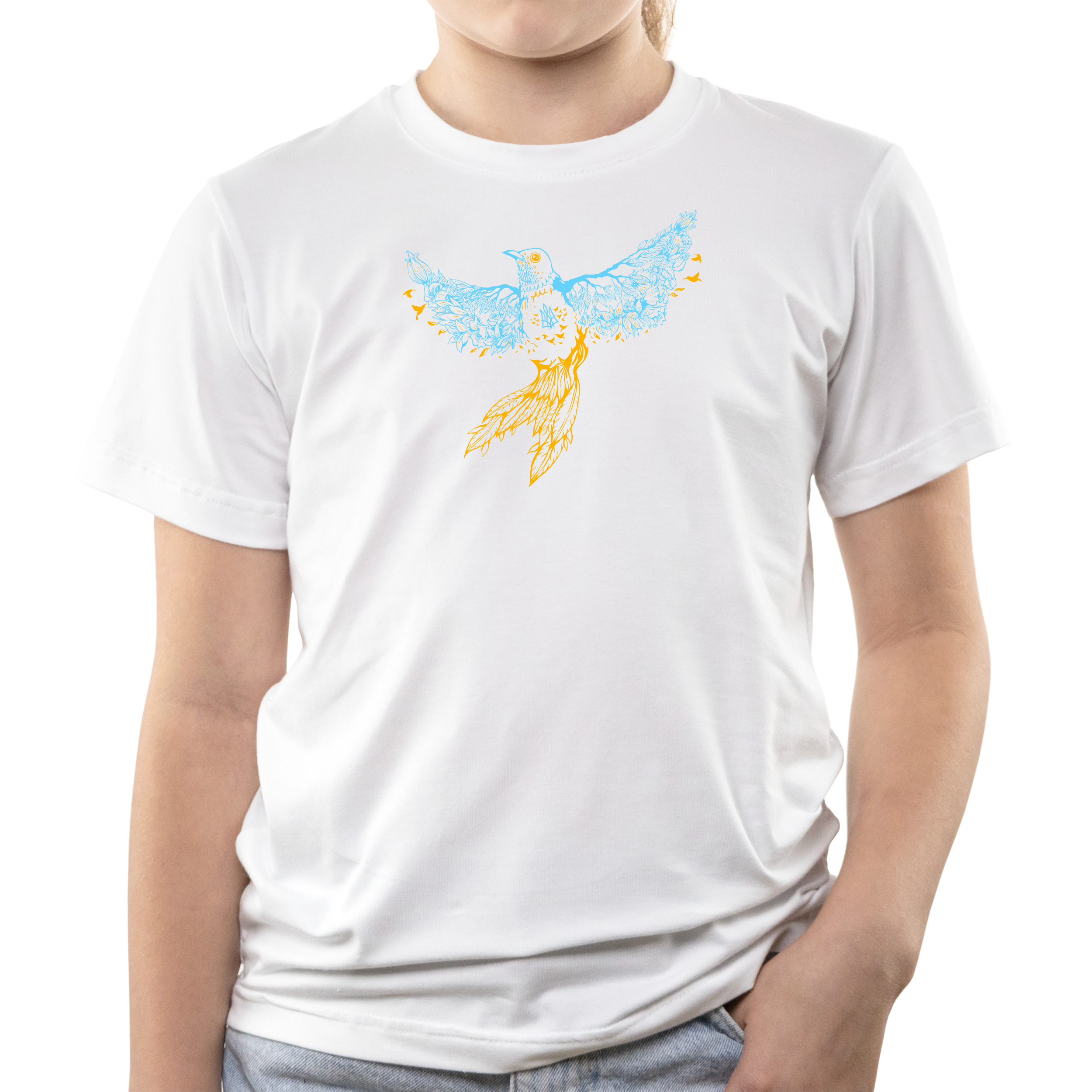 Футболка детская белая хлопок/эластан Stay human, stay with Ukraine 110 - фото 1 Футболка детская белая хлопок/эластан Stay human, stay with Ukraine 110 - фото 1 - Футболки