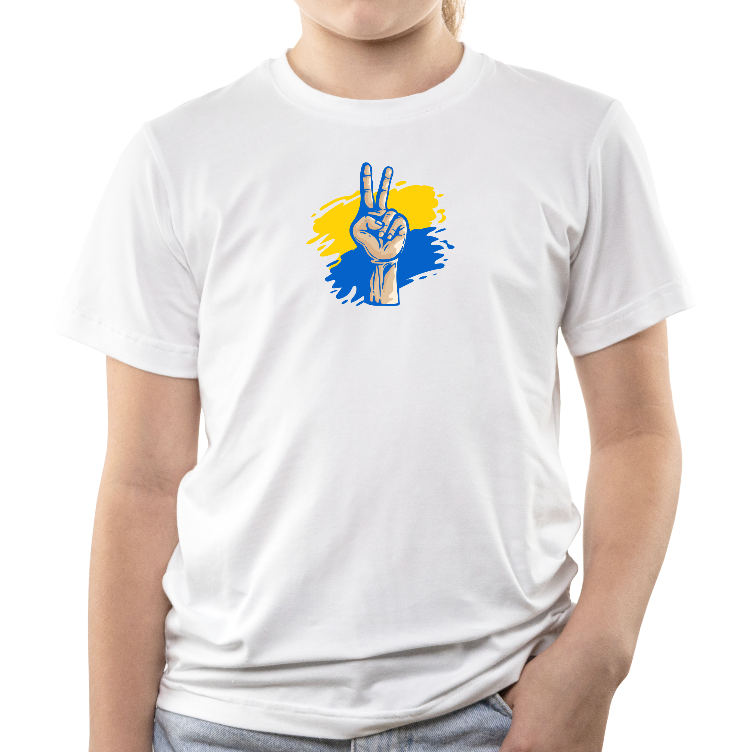 Футболка детская белая хлопок/эластан Peace 152 - фото 1 - Футболки