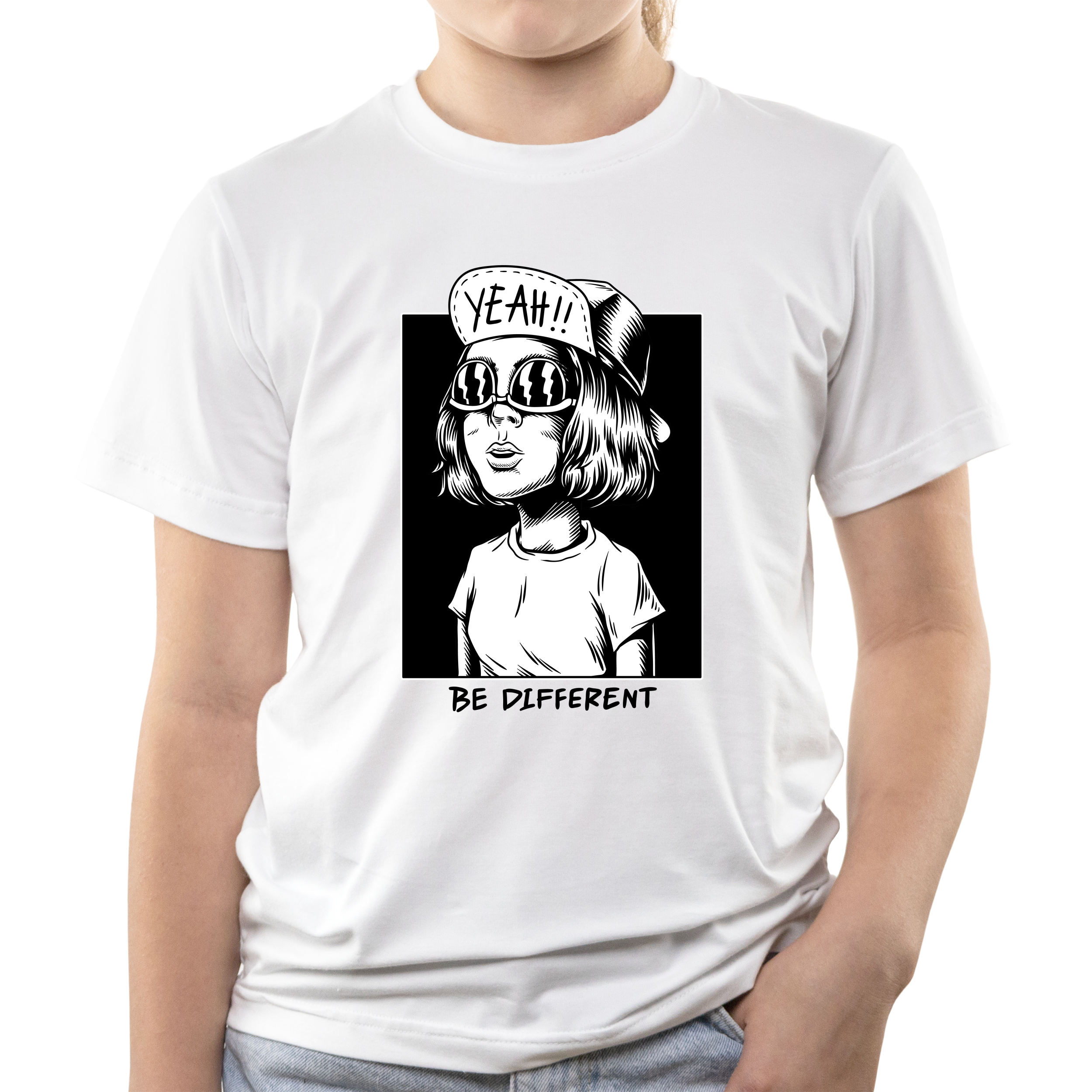 Футболка детская белая хлопок/эластан Yeah!!! Be different 158 - фото 1 - Футболки