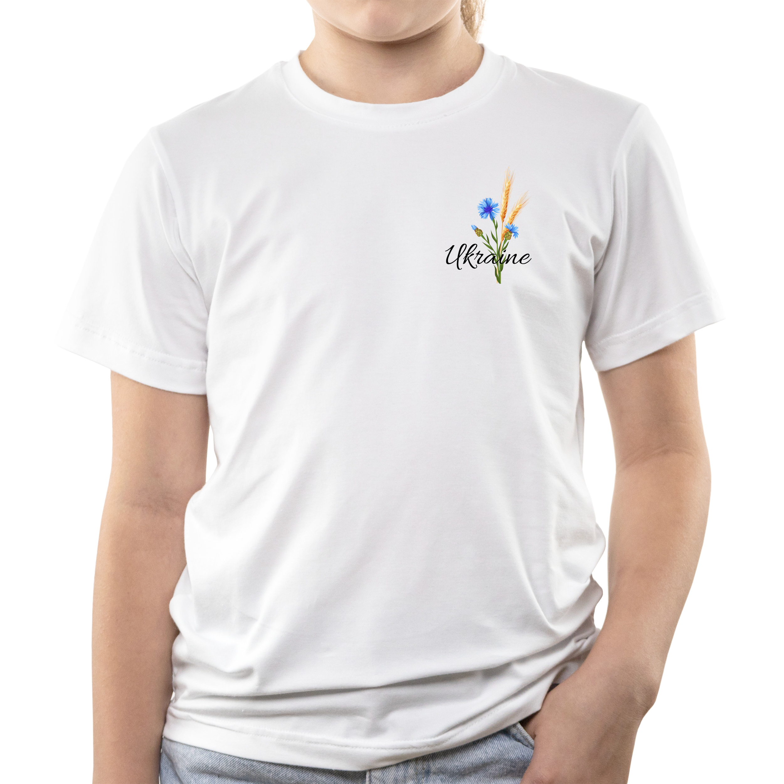 Футболка дитяча біла бавовна/еластан Волошкова Україна 110 - фото 1 - Футболки