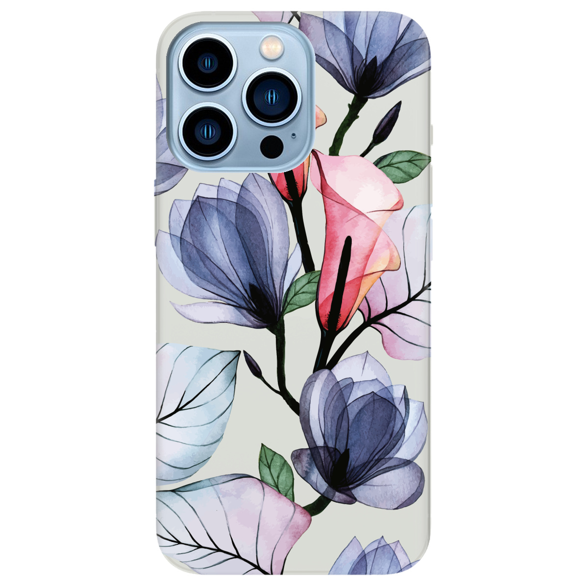 Чохол для Apple iPhone 13 Pro Max напівпрозорий матовий soft touch Tropical flowers - фото 1 - Чохли для телефонів