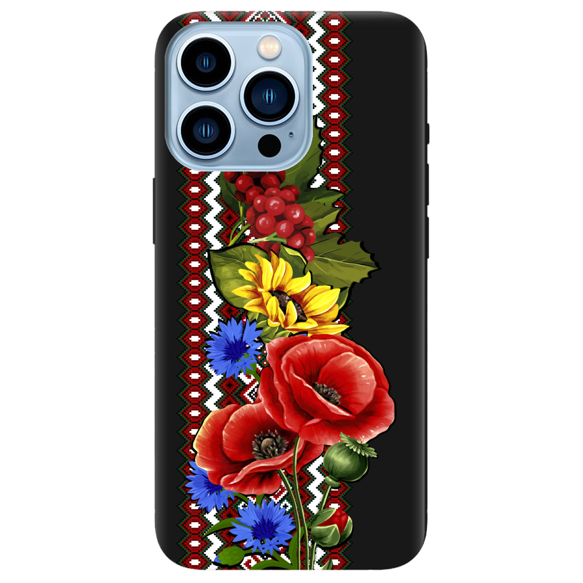 Чехол для Apple iPhone 13 Pro Max черный матовый soft touch Ukraine ornament - фото 1 - Чехлы для телефонов