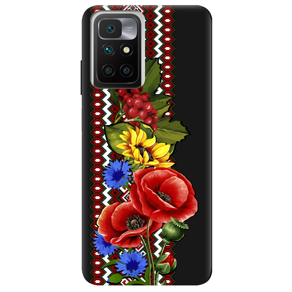 Чехол для Xiaomi Redmi 10 черный матовый soft touch Ukraine ornament - фото 1 - Чехлы для телефонов