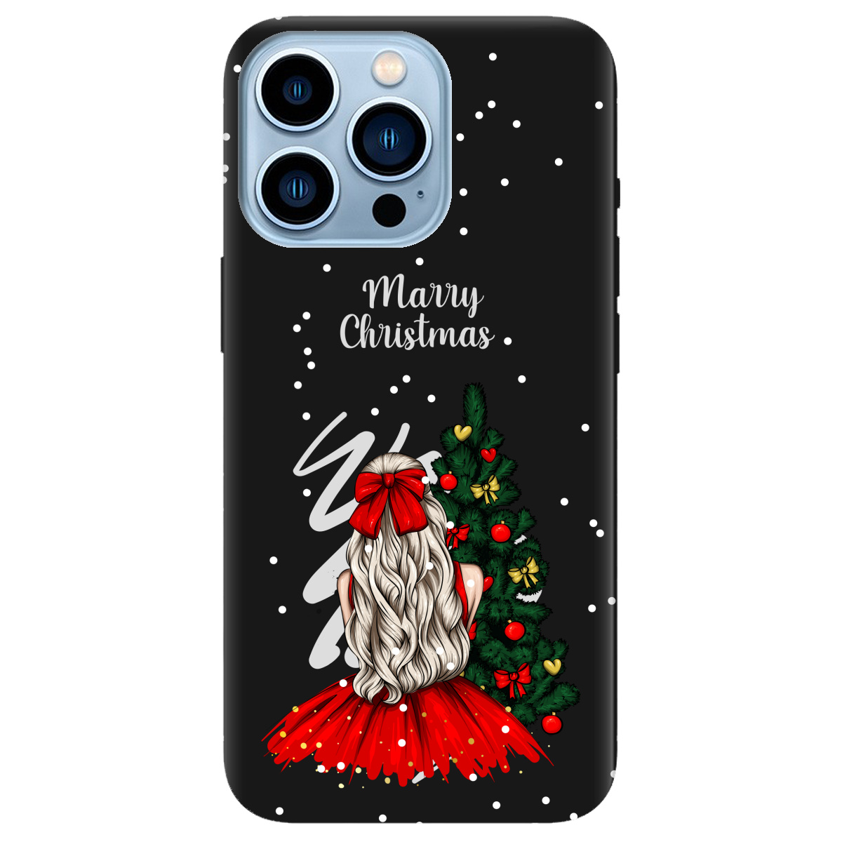 Чехол для Apple iPhone 13 Pro Max черный матовый soft touch Beautiful christmas - фото 1 Чехол для Apple iPhone 13 Pro Max черный матовый soft touch Beautiful christmas - фото 1 - Чехлы для телефонов