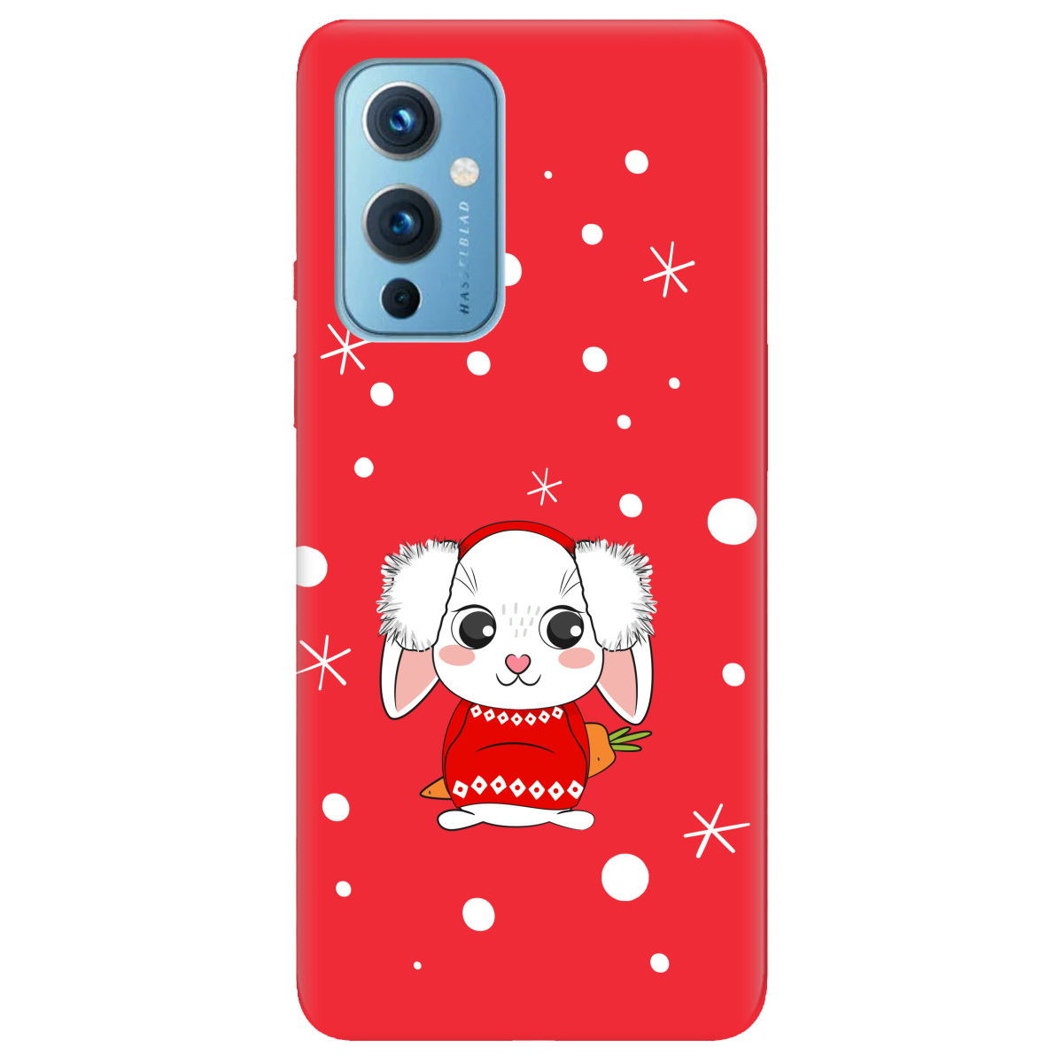 Чохол для OnePlus 9 (азіатська версія) яскраво-червоний матовий soft touch My bunny - фото 1 - Чохли для телефонів